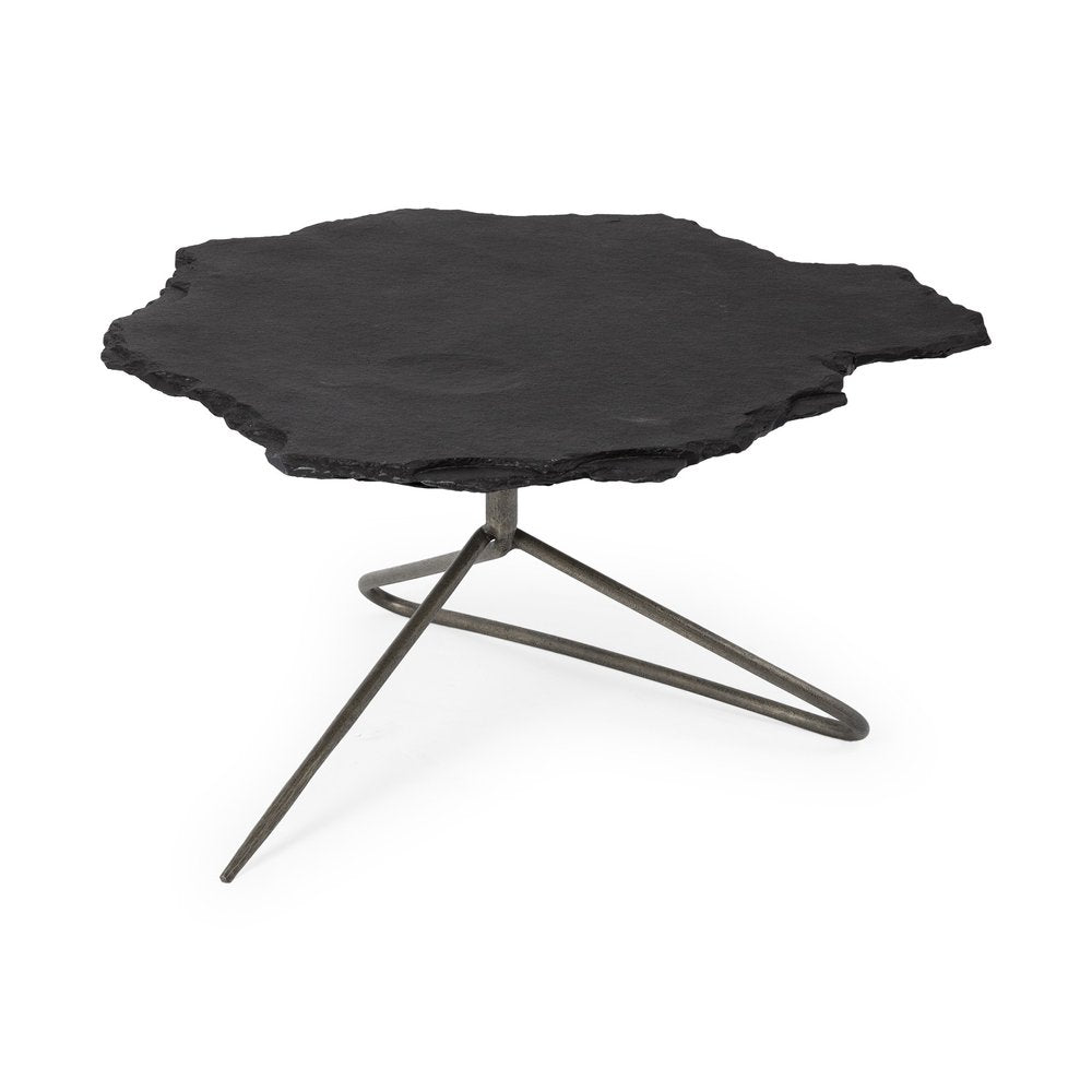 33" Black Wood and Metal Round Pedestal Coffee Table