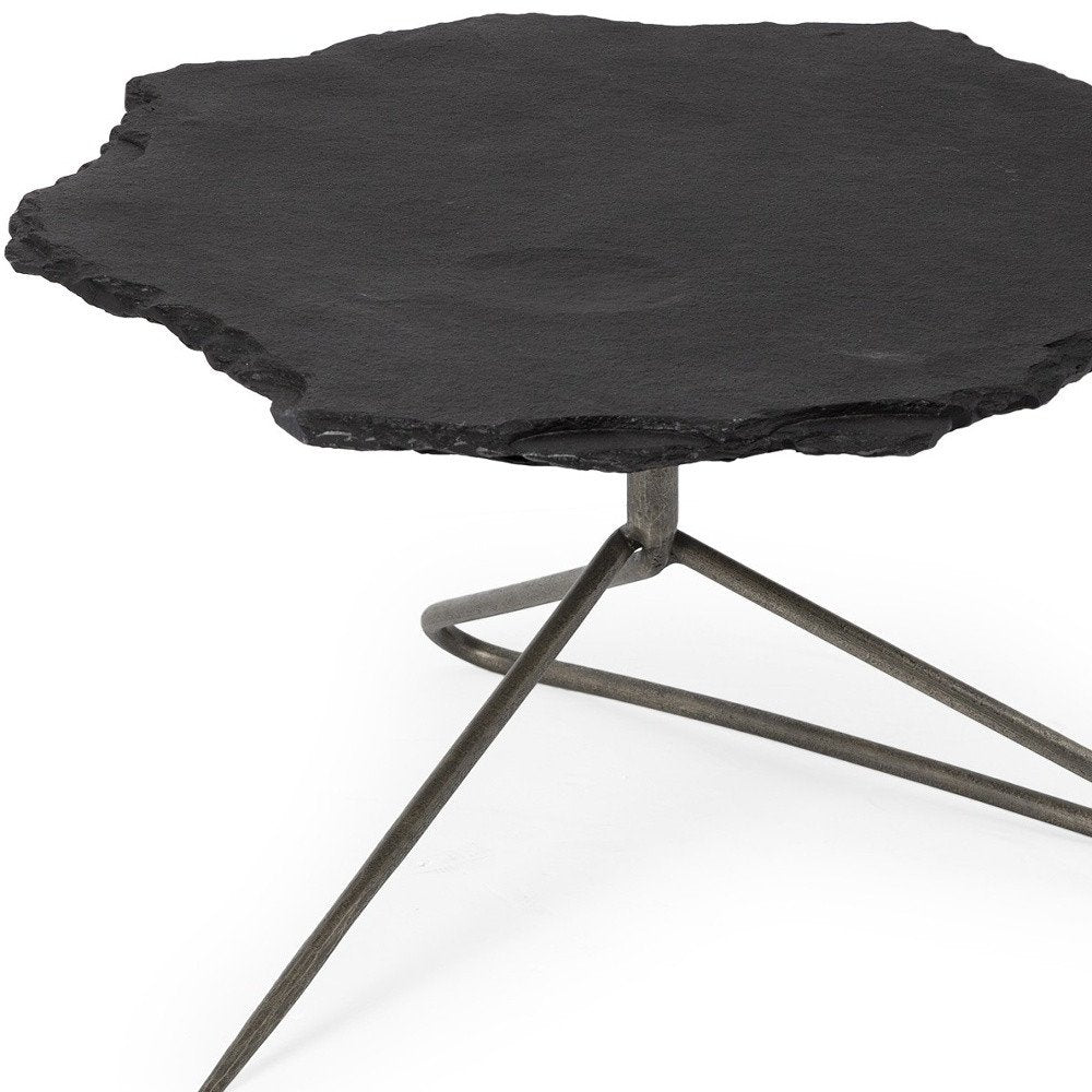 33" Black Wood and Metal Round Pedestal Coffee Table