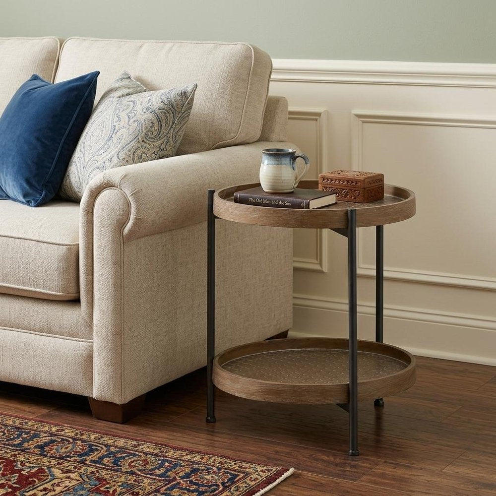 19" Brown Solid Wood Round End Table