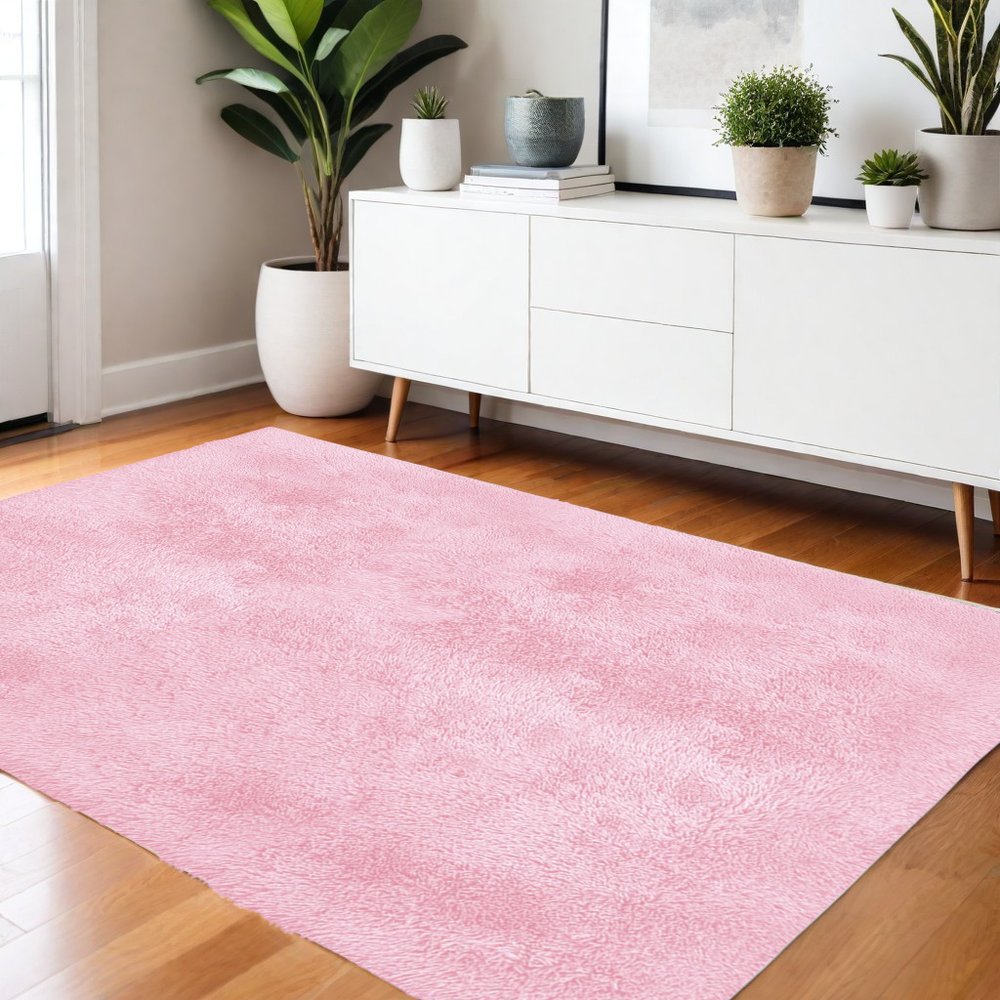 4' X 5' Pink Shag Power Loom Area Rug