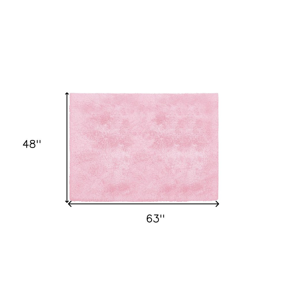 4' X 5' Pink Shag Power Loom Area Rug