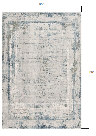 4' X 6' Blue and Ivory Abstract Power Loom Area Rug