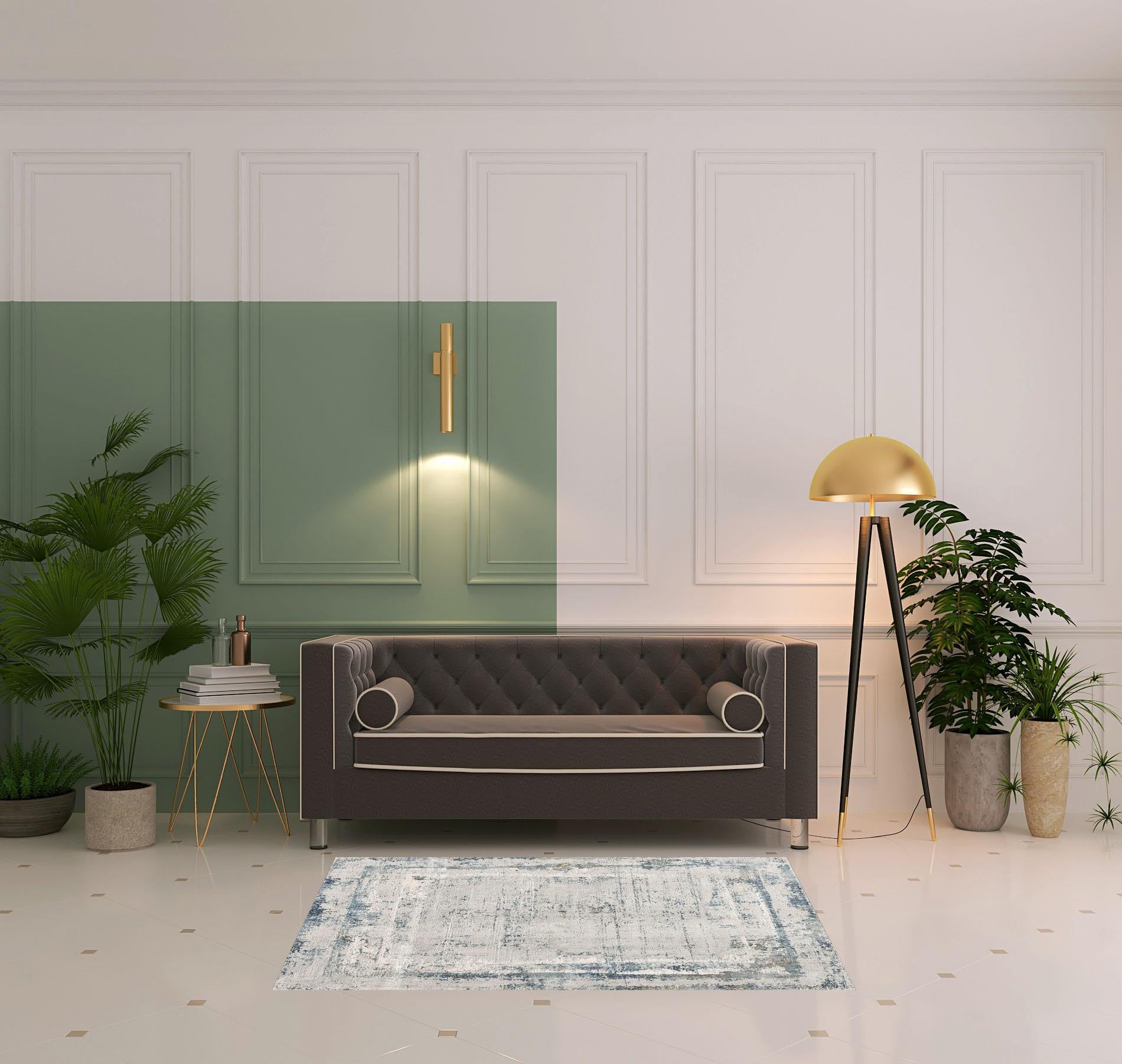 4' X 6' Blue and Ivory Abstract Power Loom Area Rug