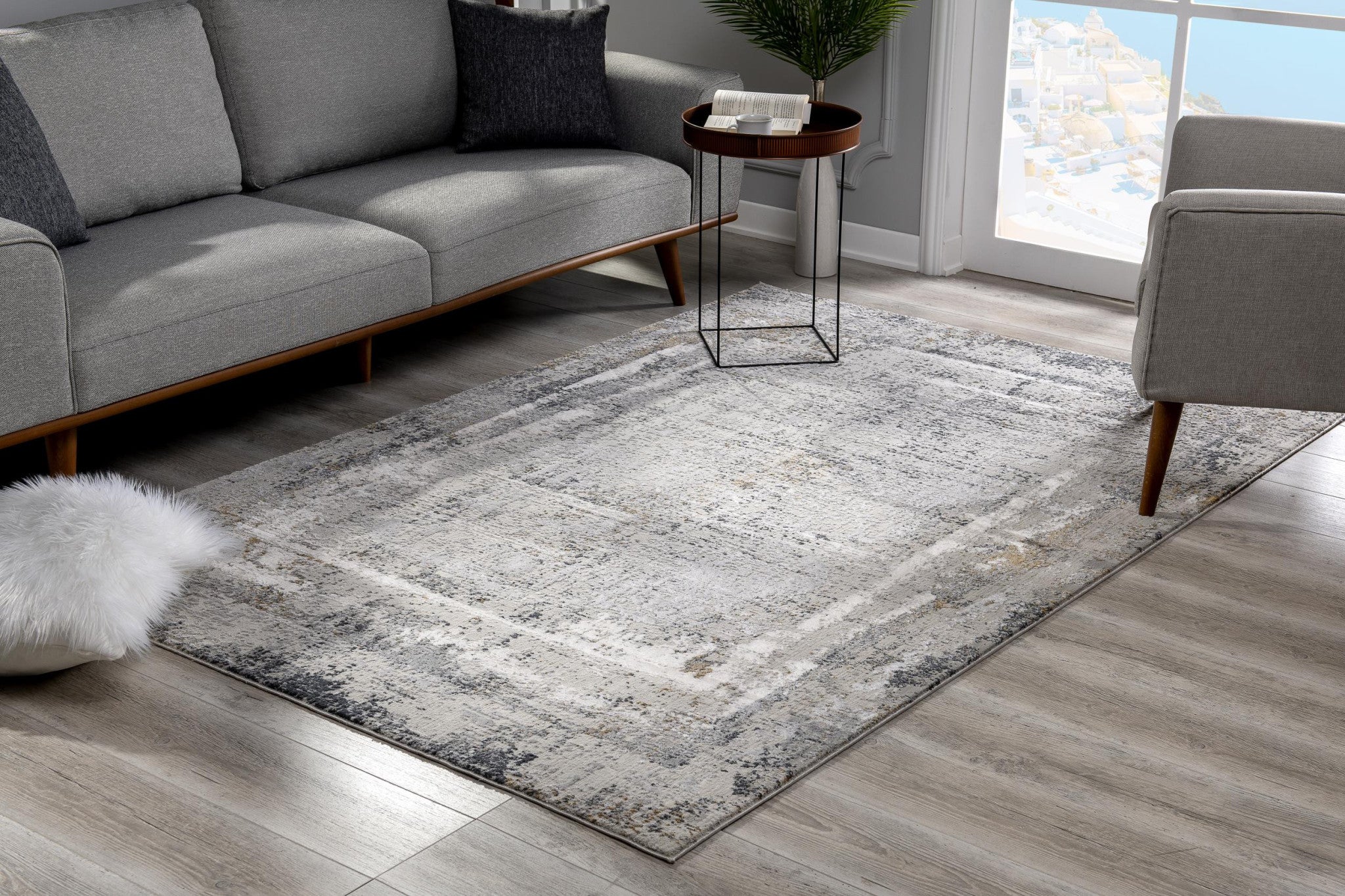 4' X 6' Gray and Ivory Abstract Power Loom Area Rug