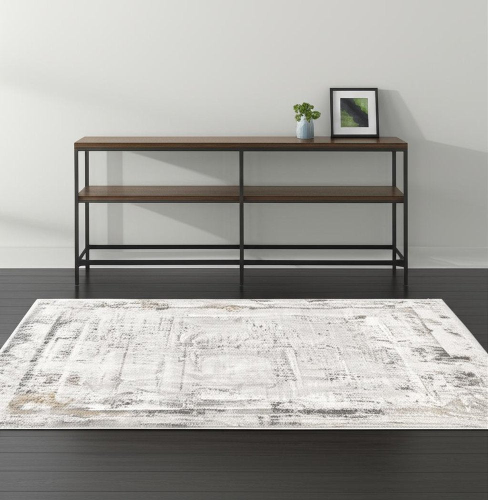 8' X 11' Gray and Ivory Abstract Power Loom Area Rug
