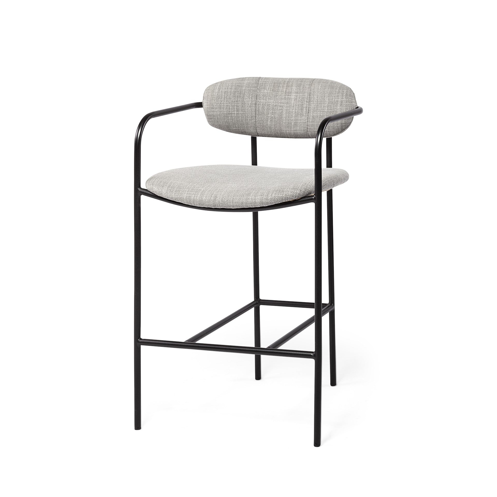 27" Gray And Black Fabric And Metal Counter Height Bar Chair