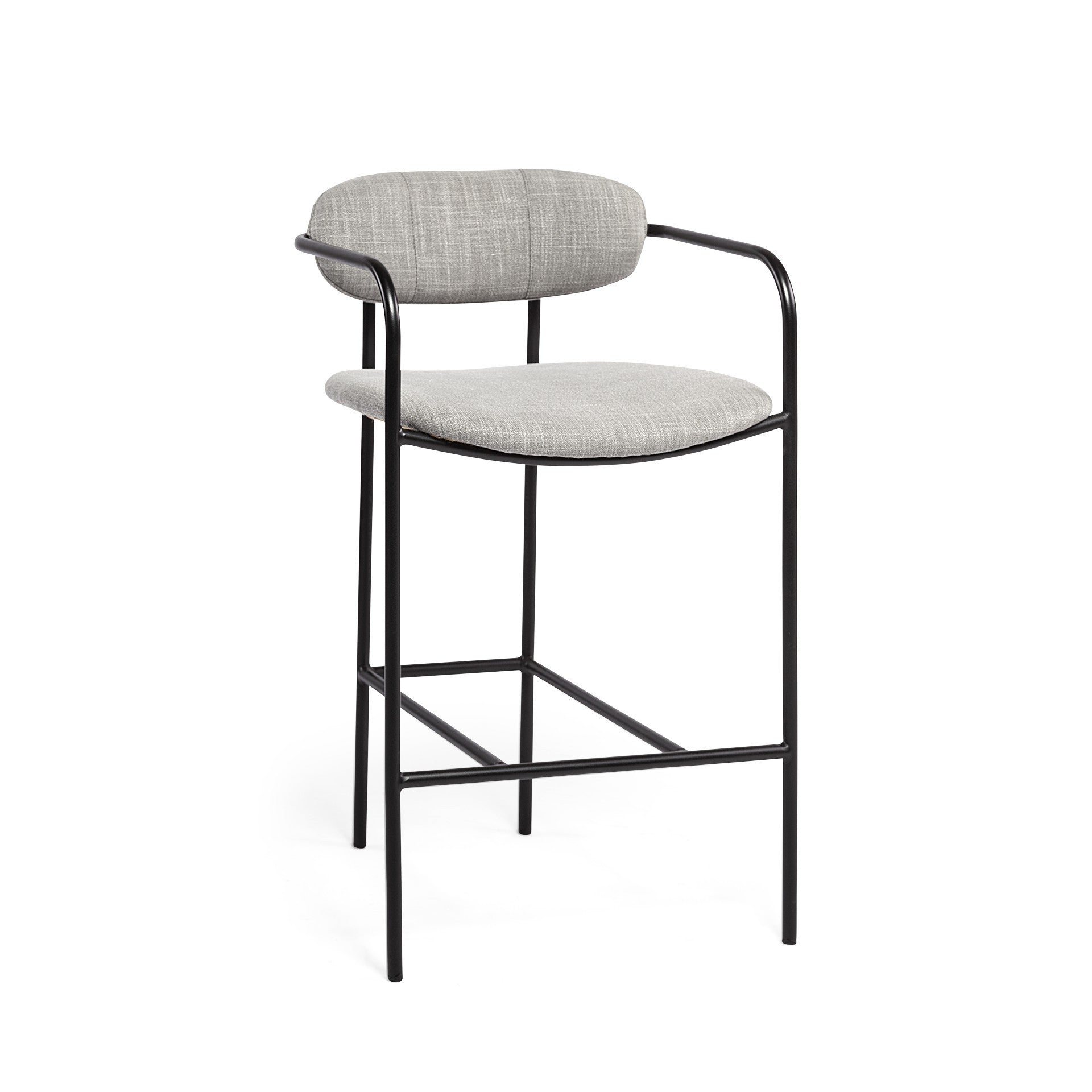 27" Gray And Black Fabric And Metal Counter Height Bar Chair