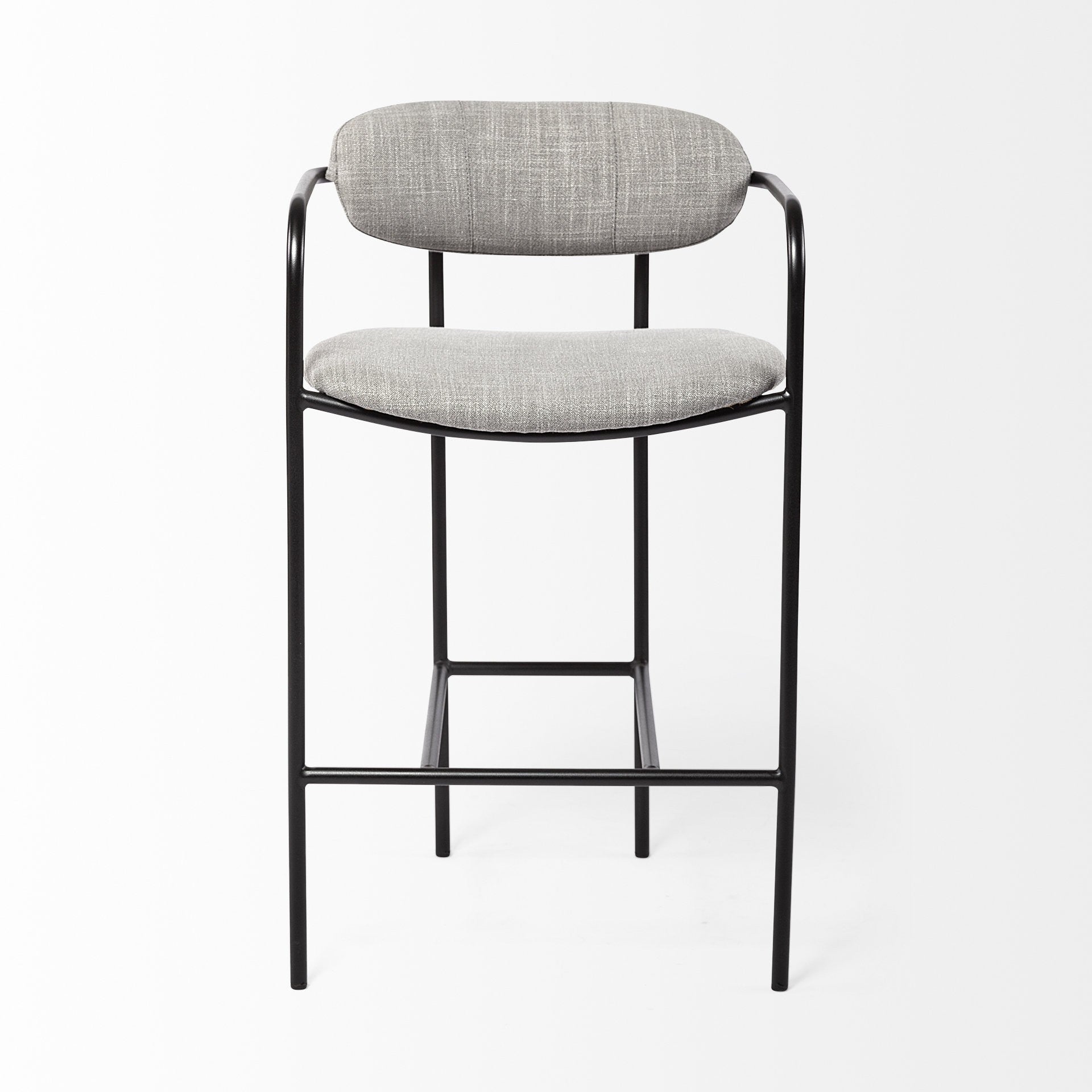 27" Gray And Black Fabric And Metal Counter Height Bar Chair