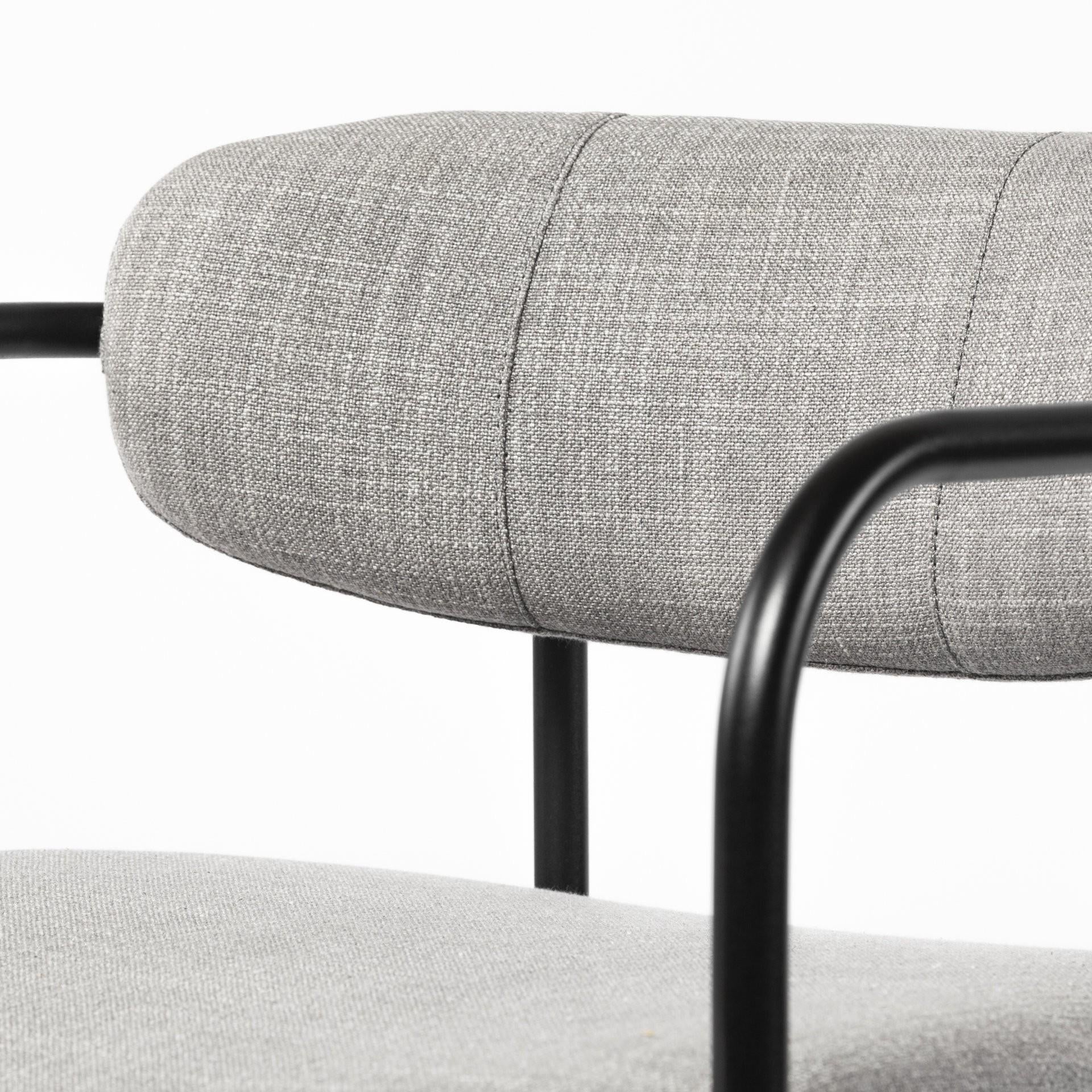 27" Gray And Black Fabric And Metal Counter Height Bar Chair