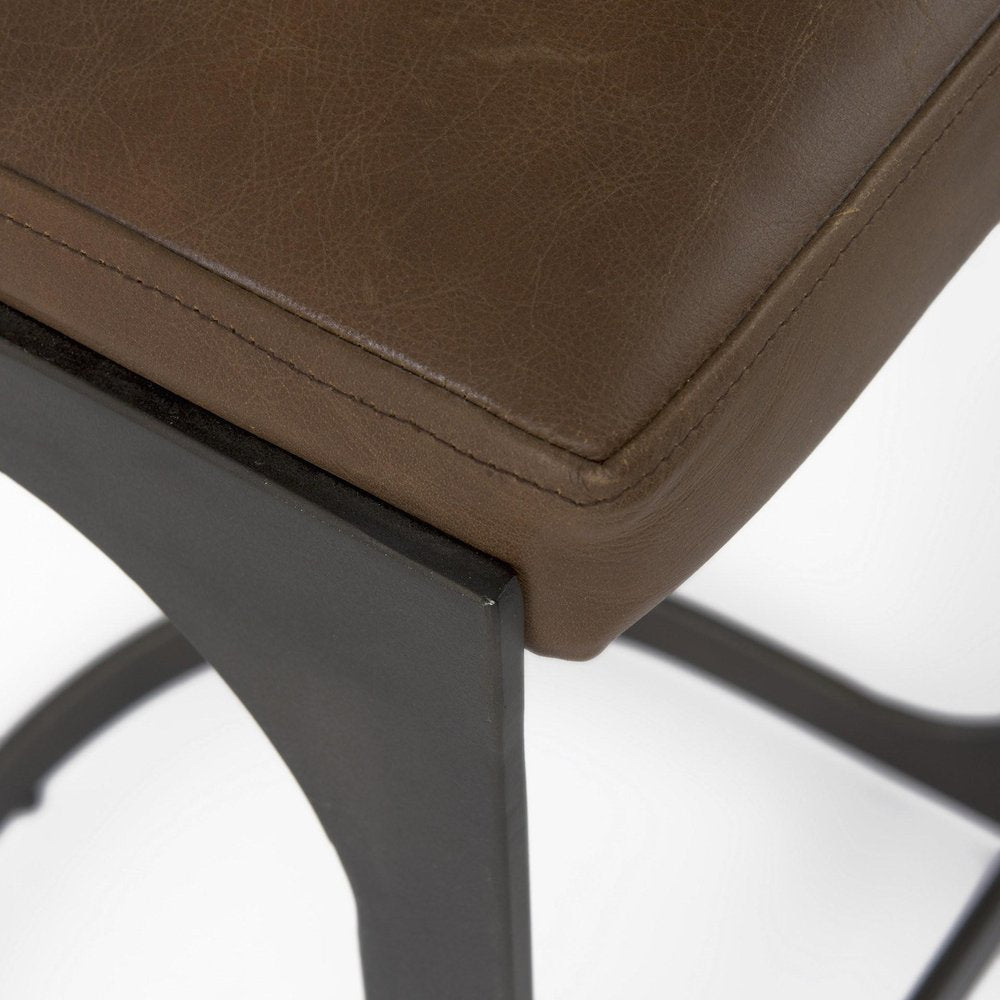 29" Brown And Black Leather And Genuine Leather And Metal Backless Counter Height Bar Chair