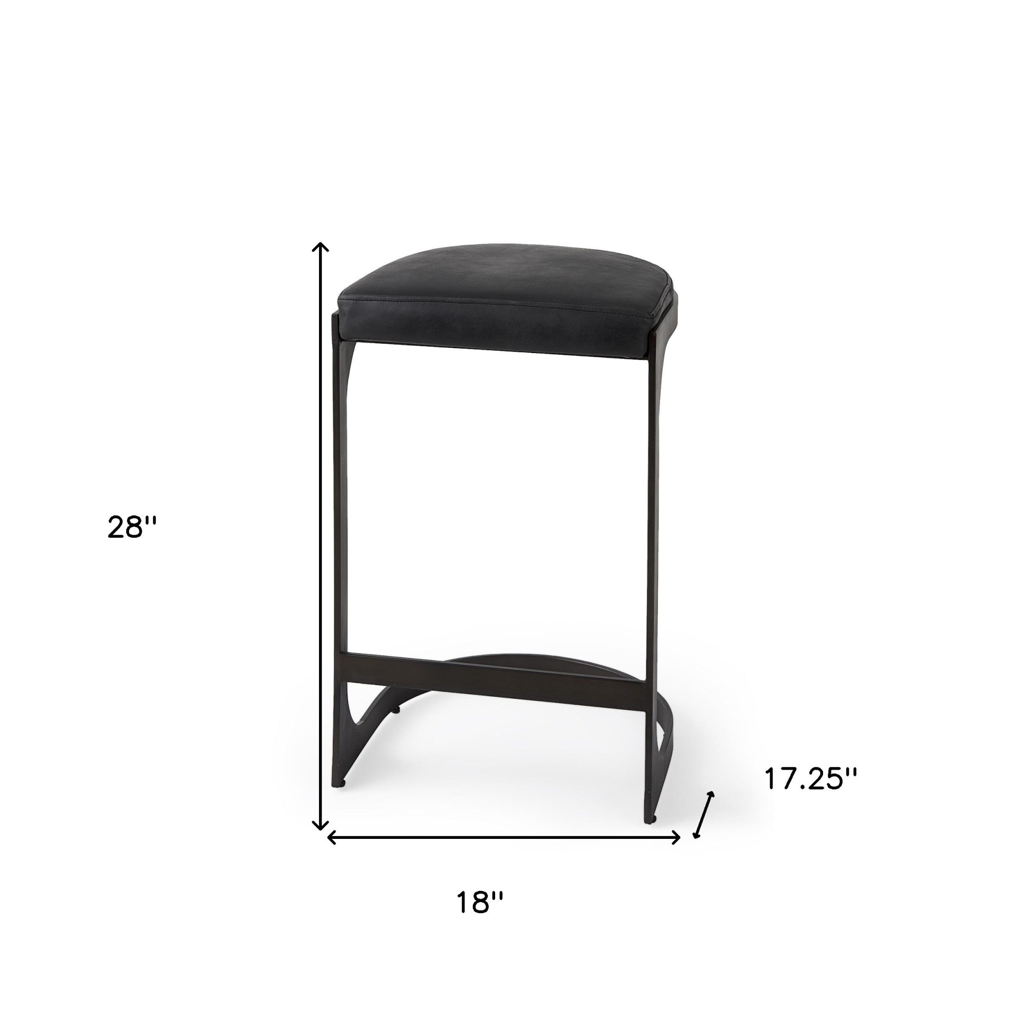 29" Black Faux Leather And Genuine Leather And Metal Backless Counter Height Bar Chair
