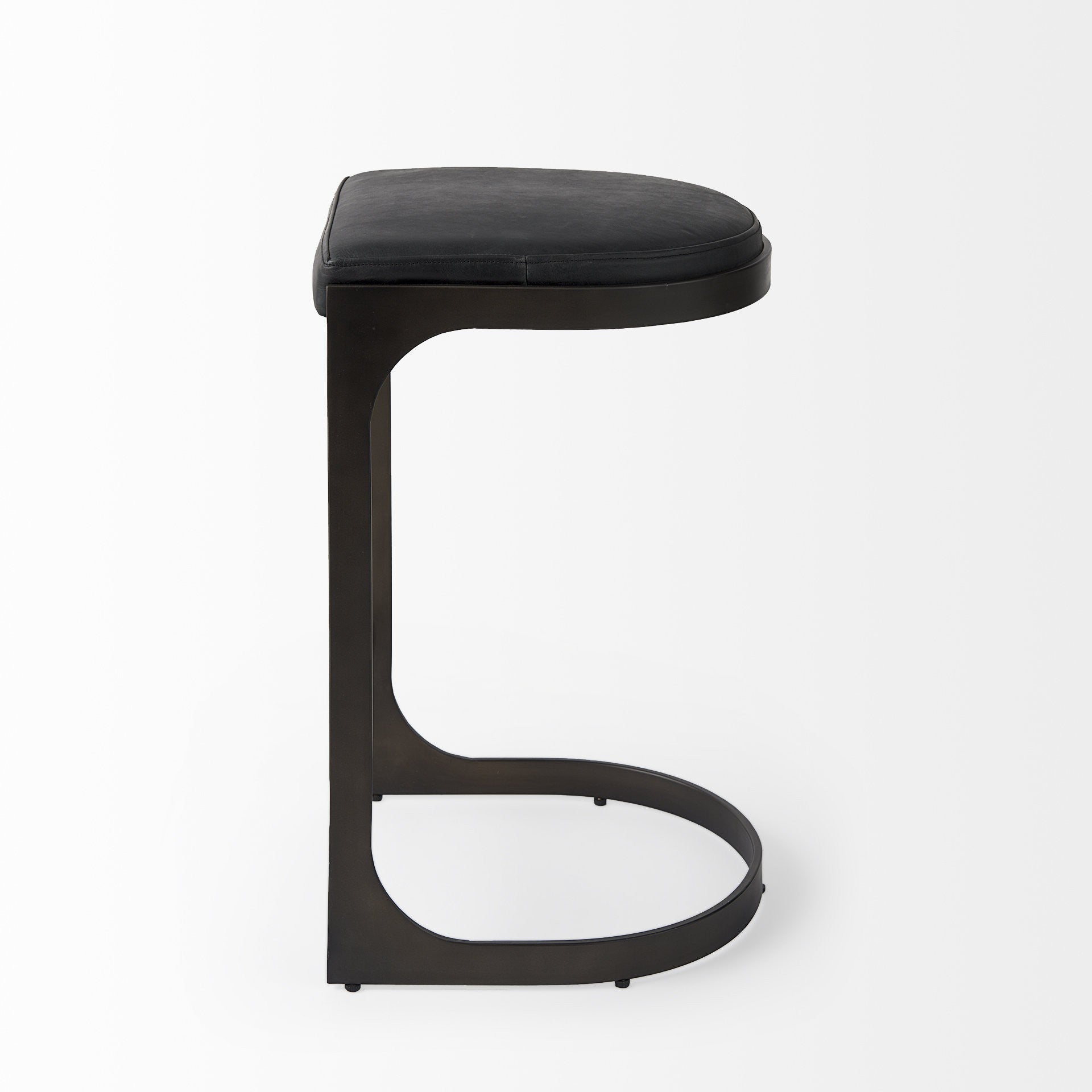 29" Black Faux Leather And Genuine Leather And Metal Backless Counter Height Bar Chair