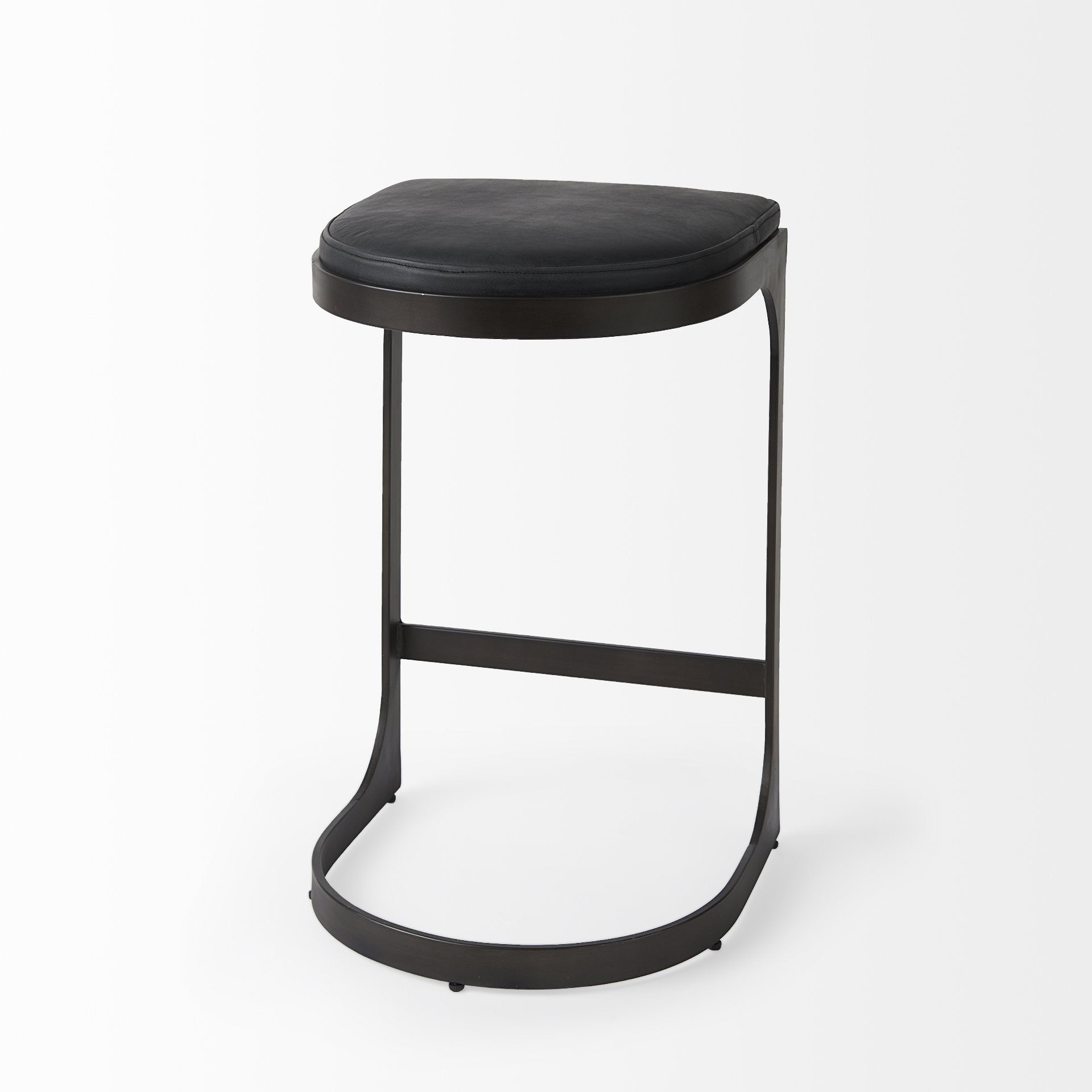 29" Black Faux Leather And Genuine Leather And Metal Backless Counter Height Bar Chair