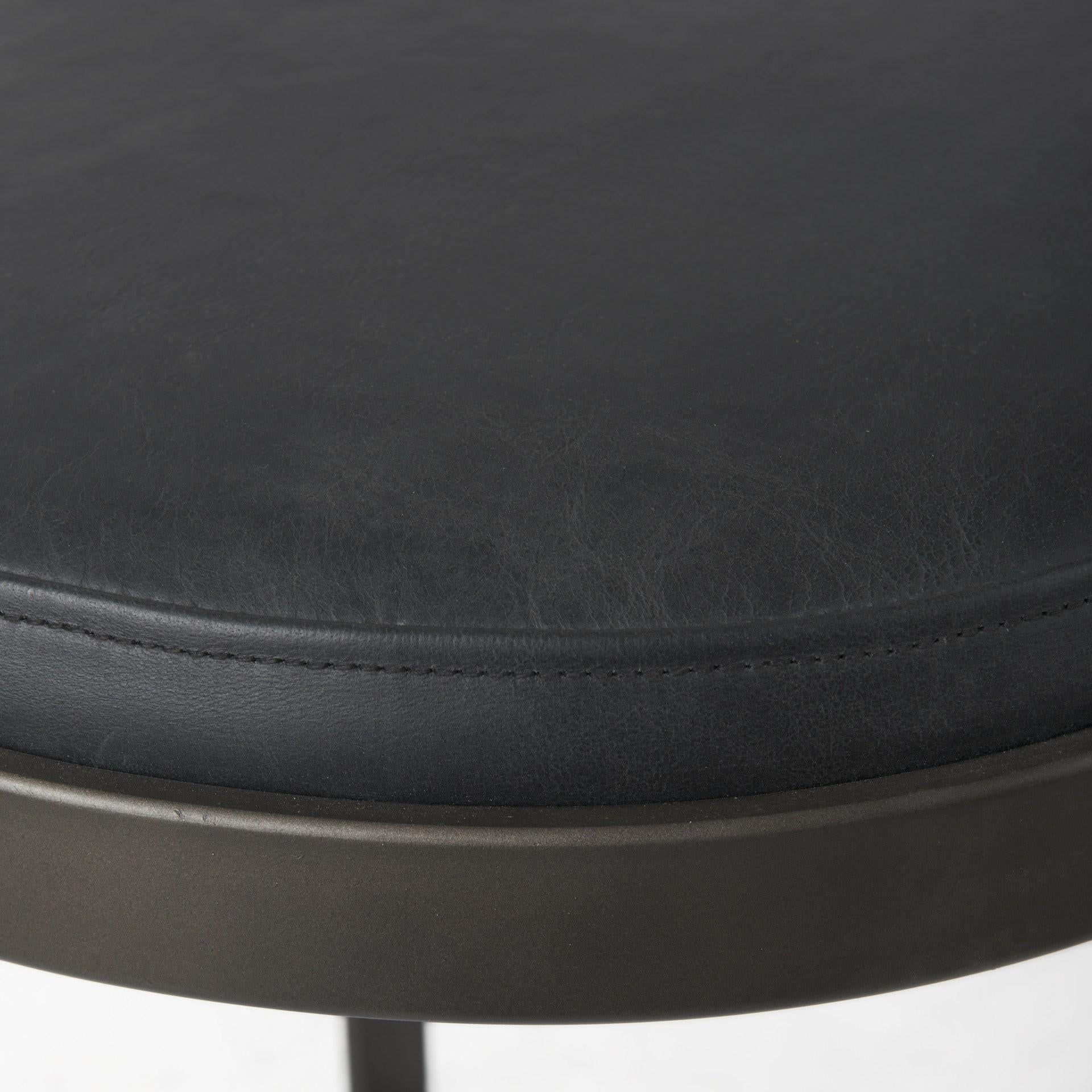 29" Black Faux Leather And Genuine Leather And Metal Backless Counter Height Bar Chair