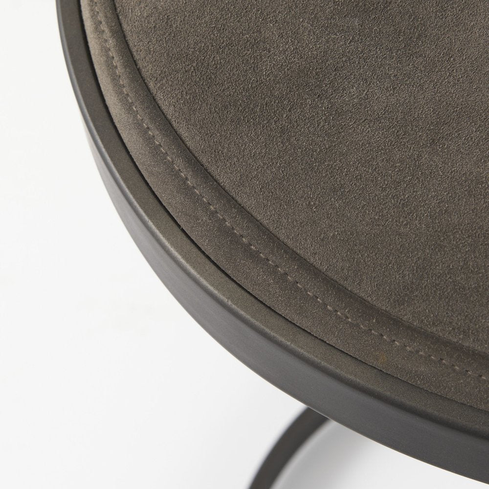 29" Black Leather and Metal Backless Bar Chair