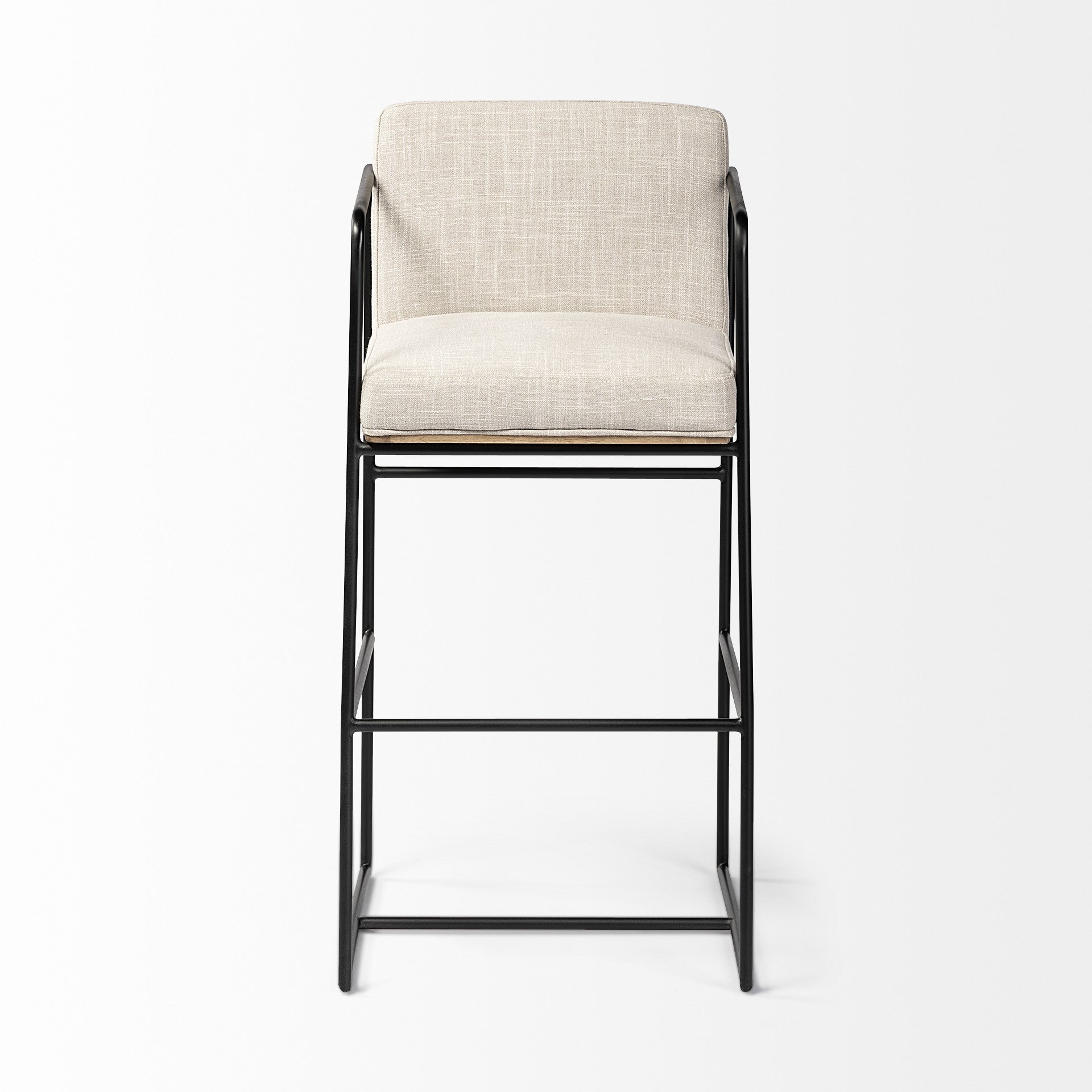 29" Beige And Black Fabric And Metal Counter Height Bar Chair