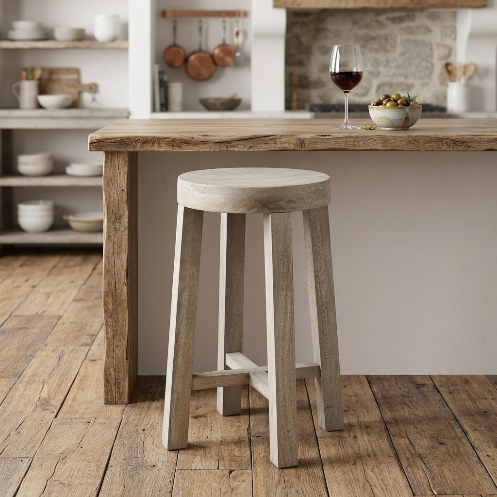 26" Brown Wood Backless Counter Height Bar Chair