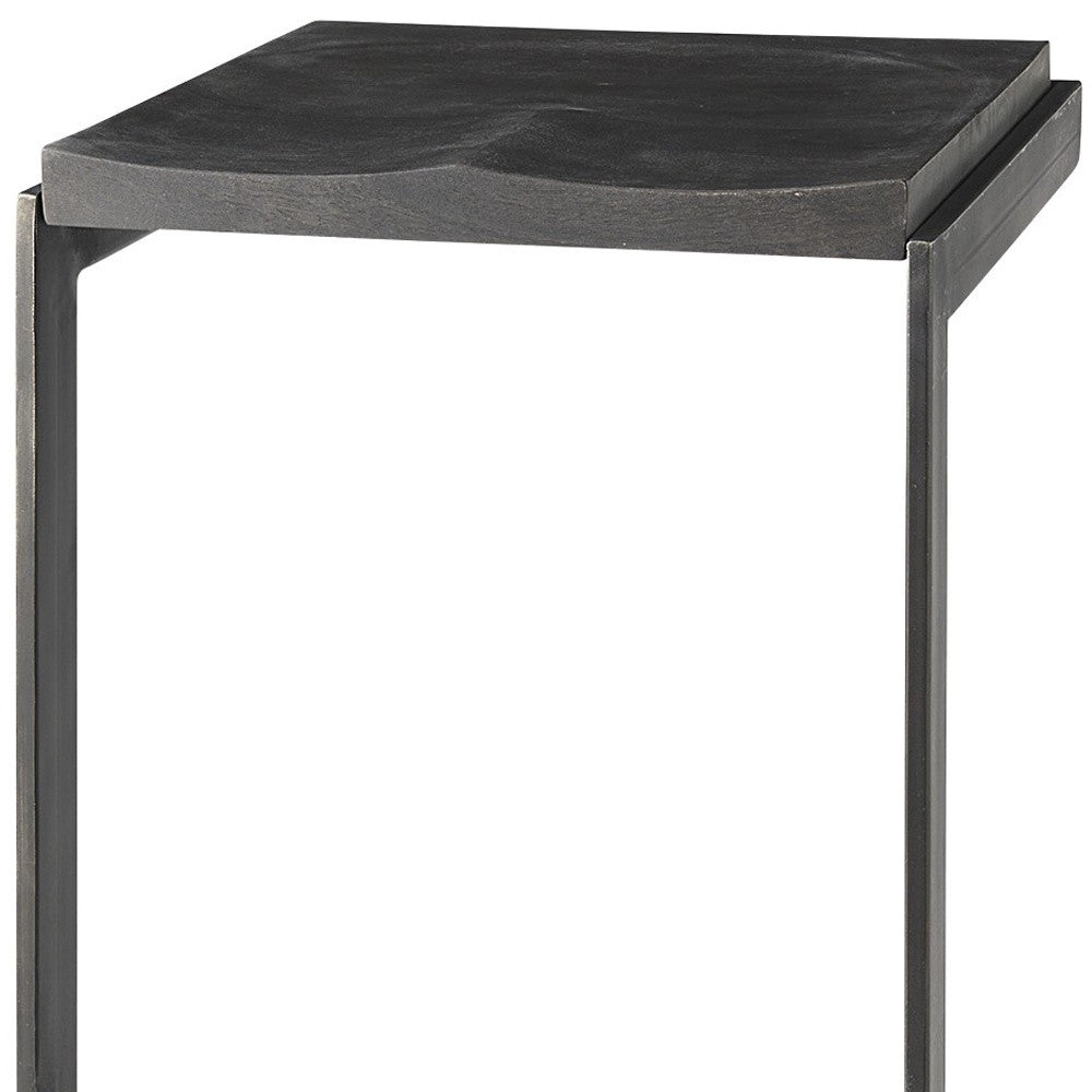 30" Black Wood And Metal Backless Bar Height Bar Chair