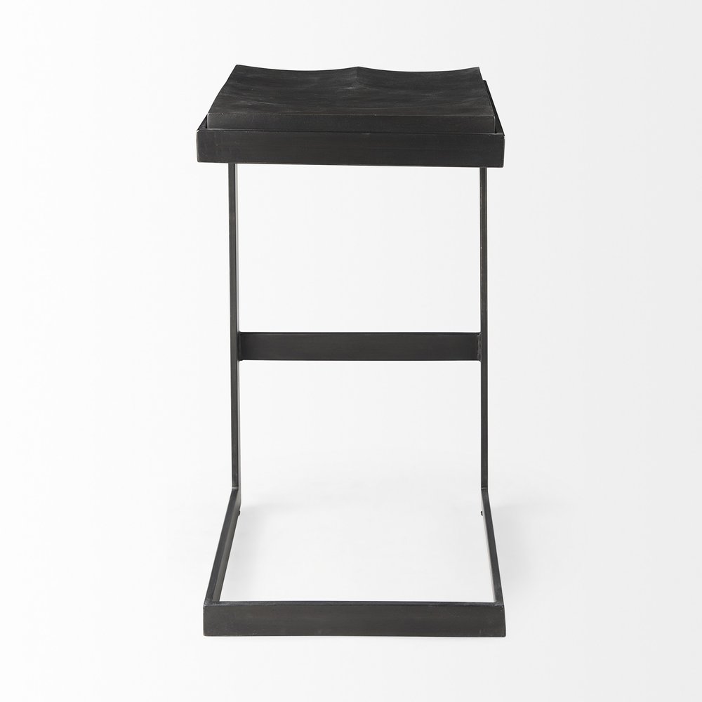 30" Black Wood And Metal Backless Bar Height Bar Chair