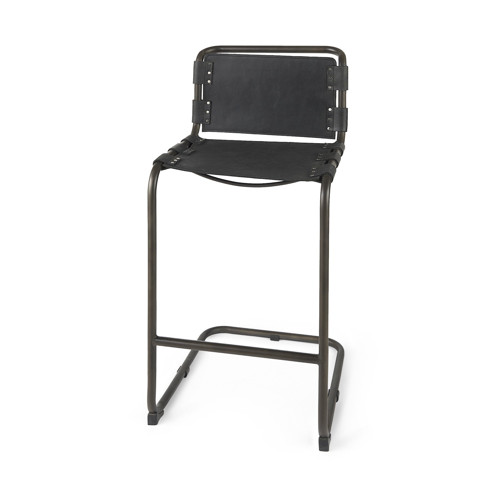 30" Black And Gray Leather And Iron Bar Height Bar Chair