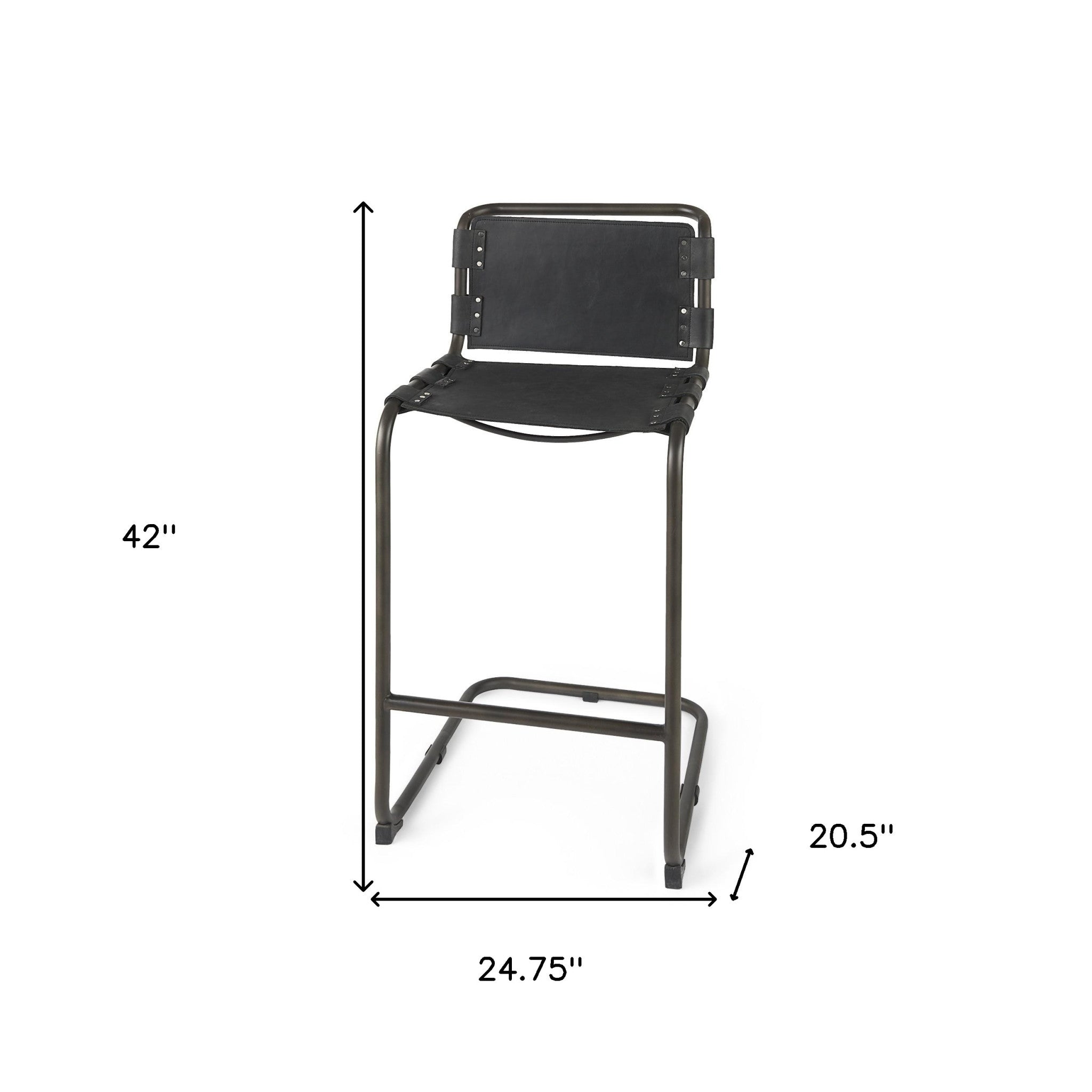 30" Black And Gray Leather And Iron Bar Height Bar Chair