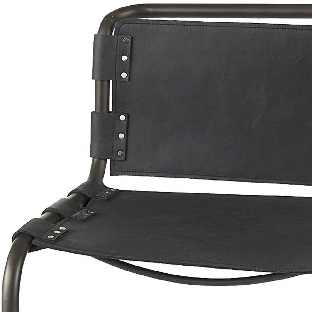 30" Black And Gray Leather And Iron Bar Height Bar Chair