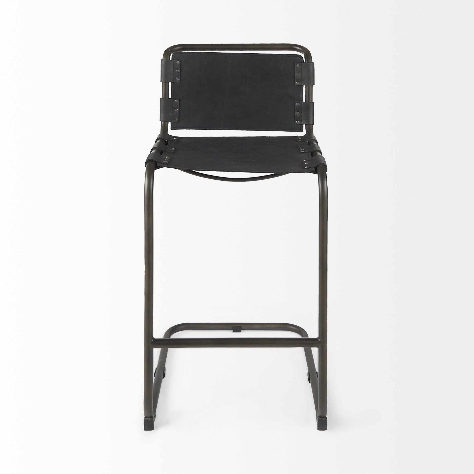 30" Black And Gray Leather And Iron Bar Height Bar Chair