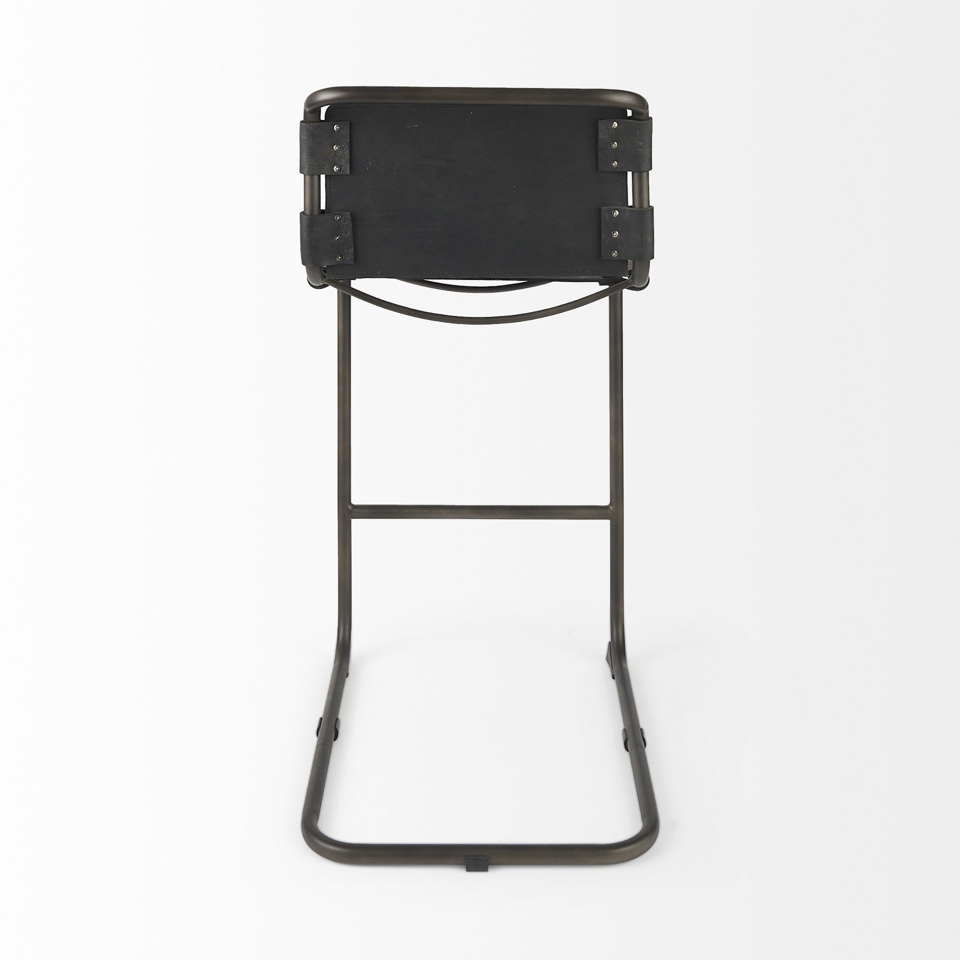 30" Black And Gray Leather And Iron Bar Height Bar Chair