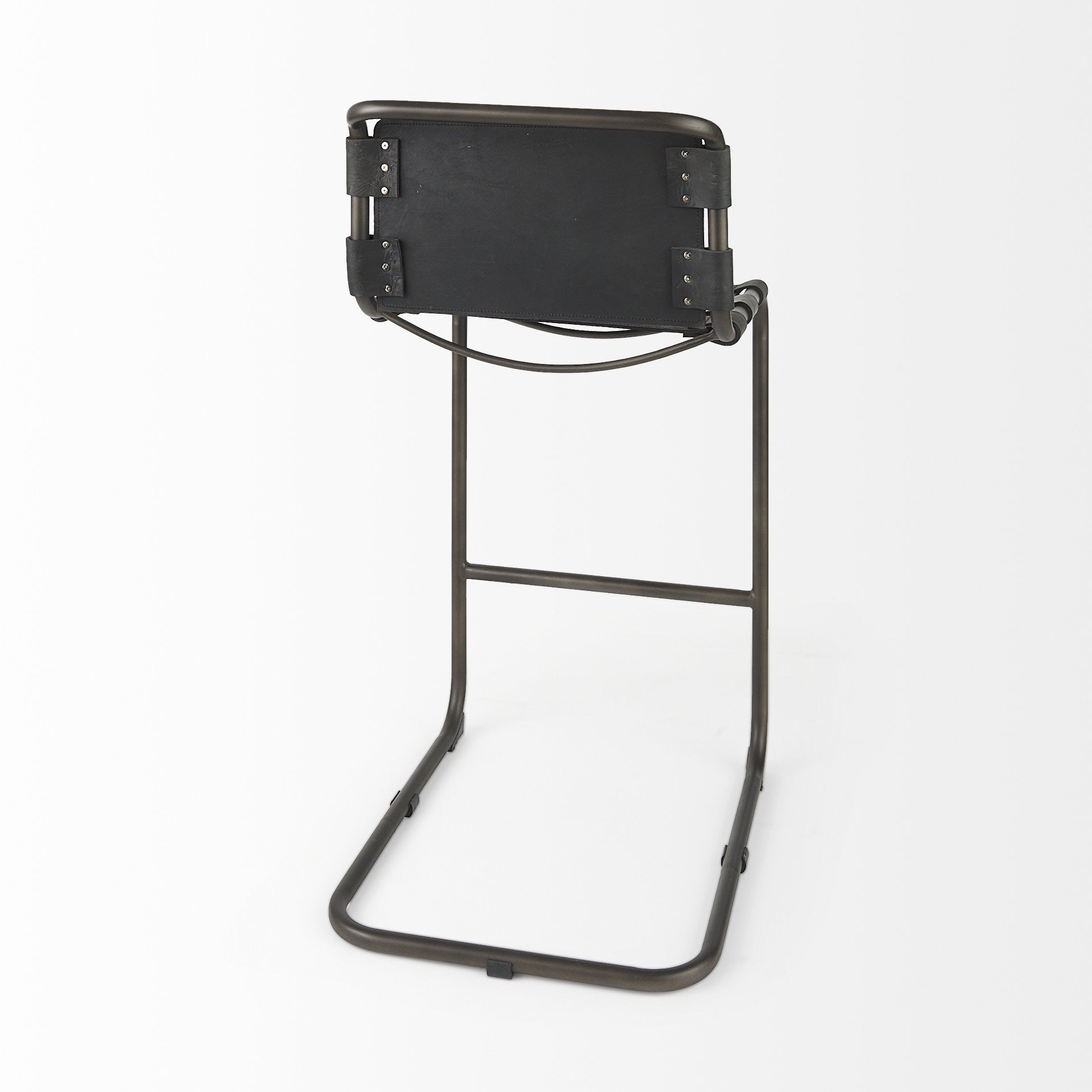 30" Black And Gray Leather And Iron Bar Height Bar Chair