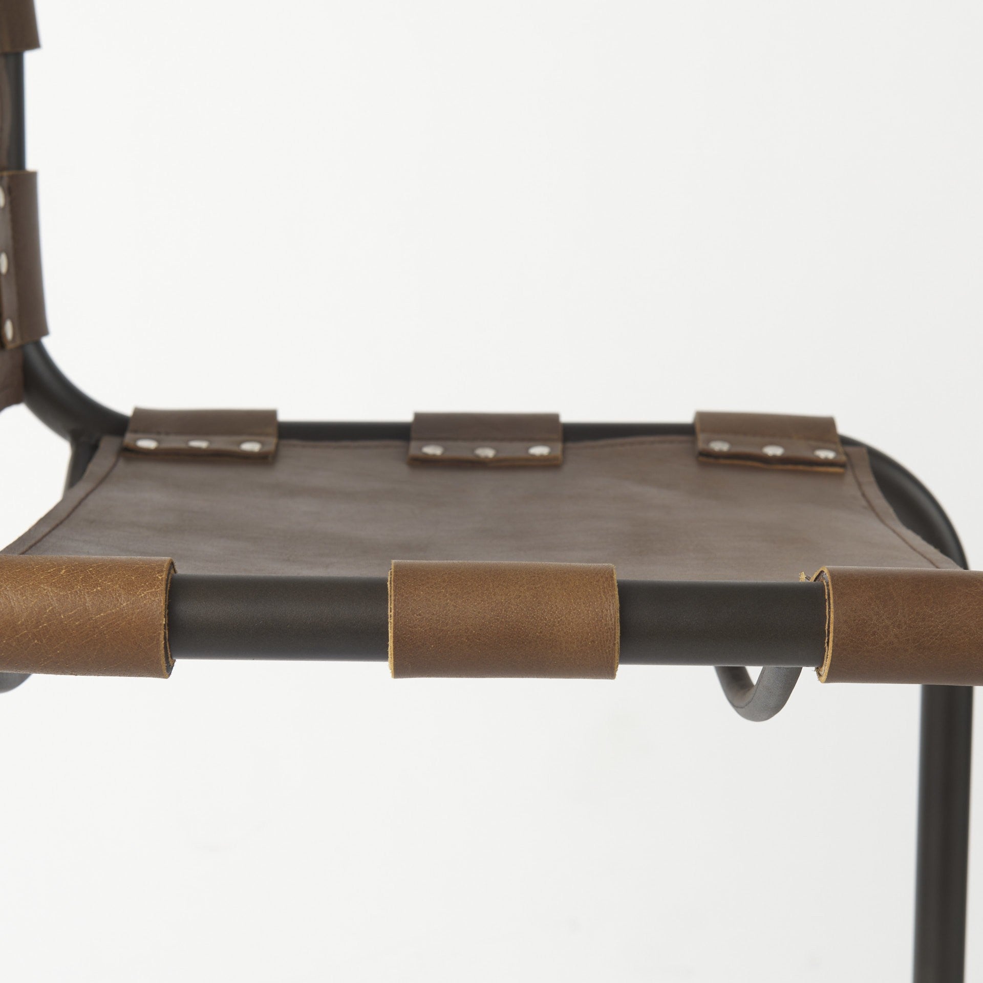 35" Brown And Black Leather And Metal Bar Height Bar Chair