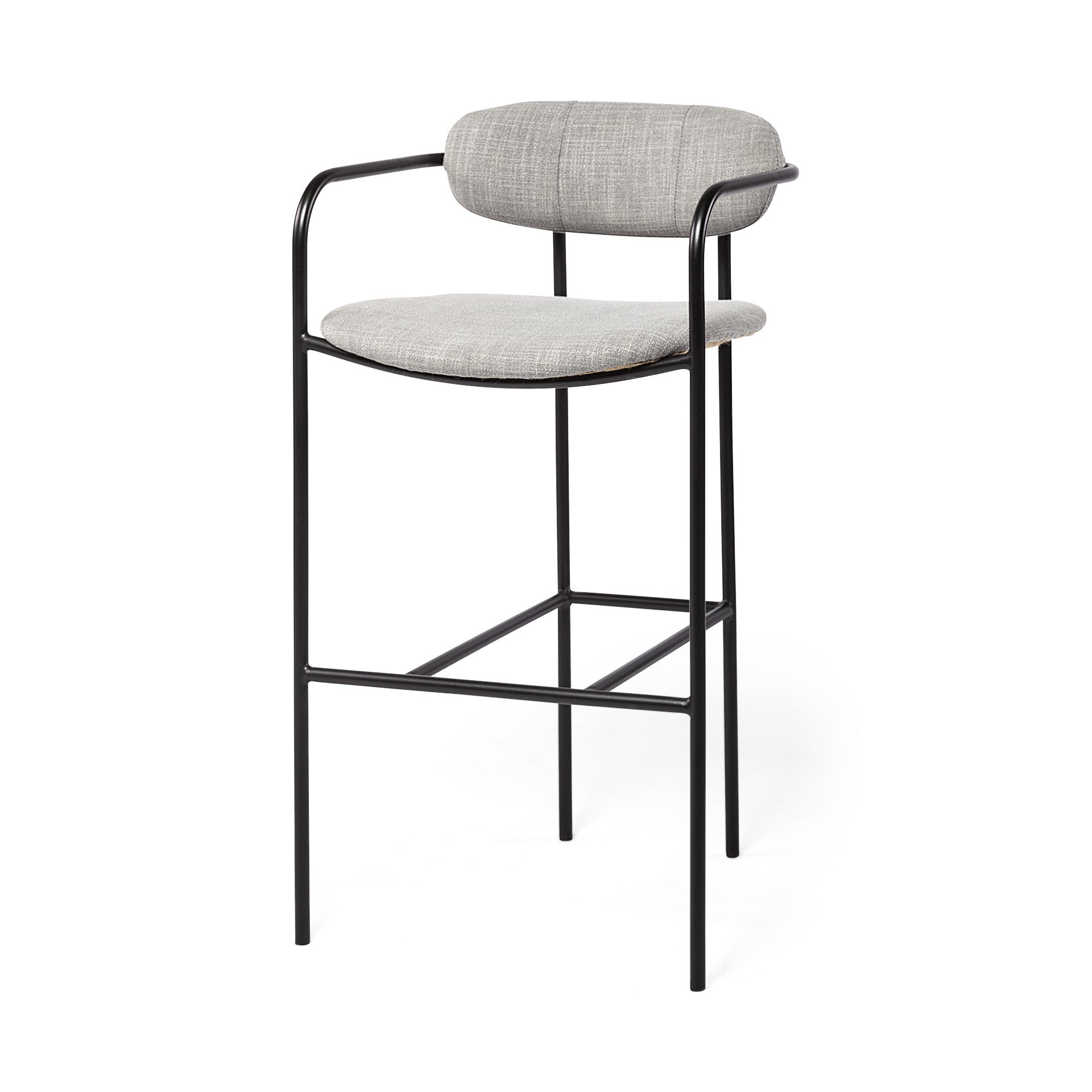 29" Gray And Black Fabric And Steel Bar Height Bar Chair