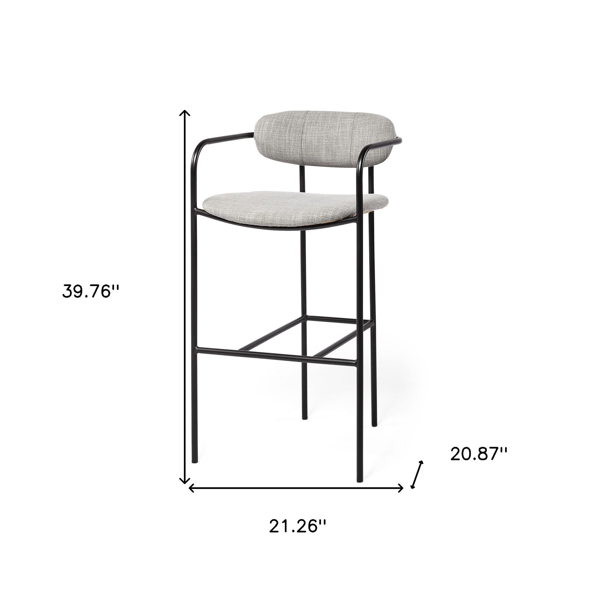 29" Gray And Black Fabric And Steel Bar Height Bar Chair