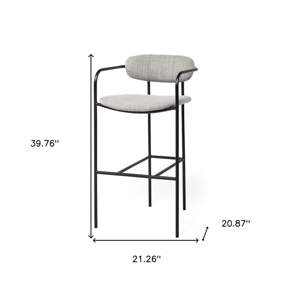 29" Gray and Black Fabric and Steel Bar Chair