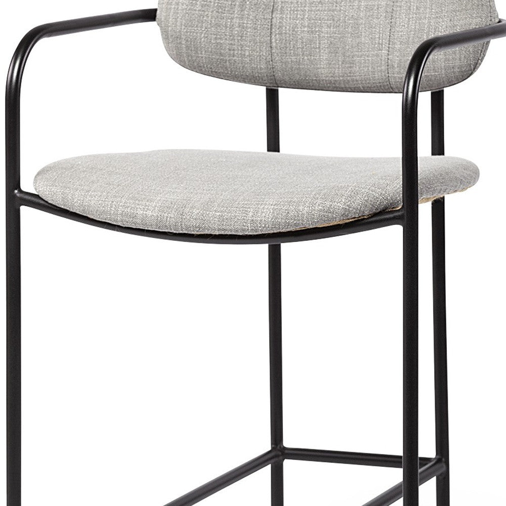 29" Gray And Black Fabric And Steel Bar Height Bar Chair
