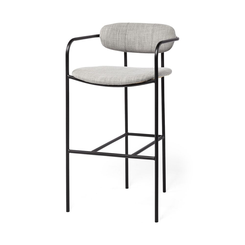 29" Gray and Black Fabric and Steel Bar Chair