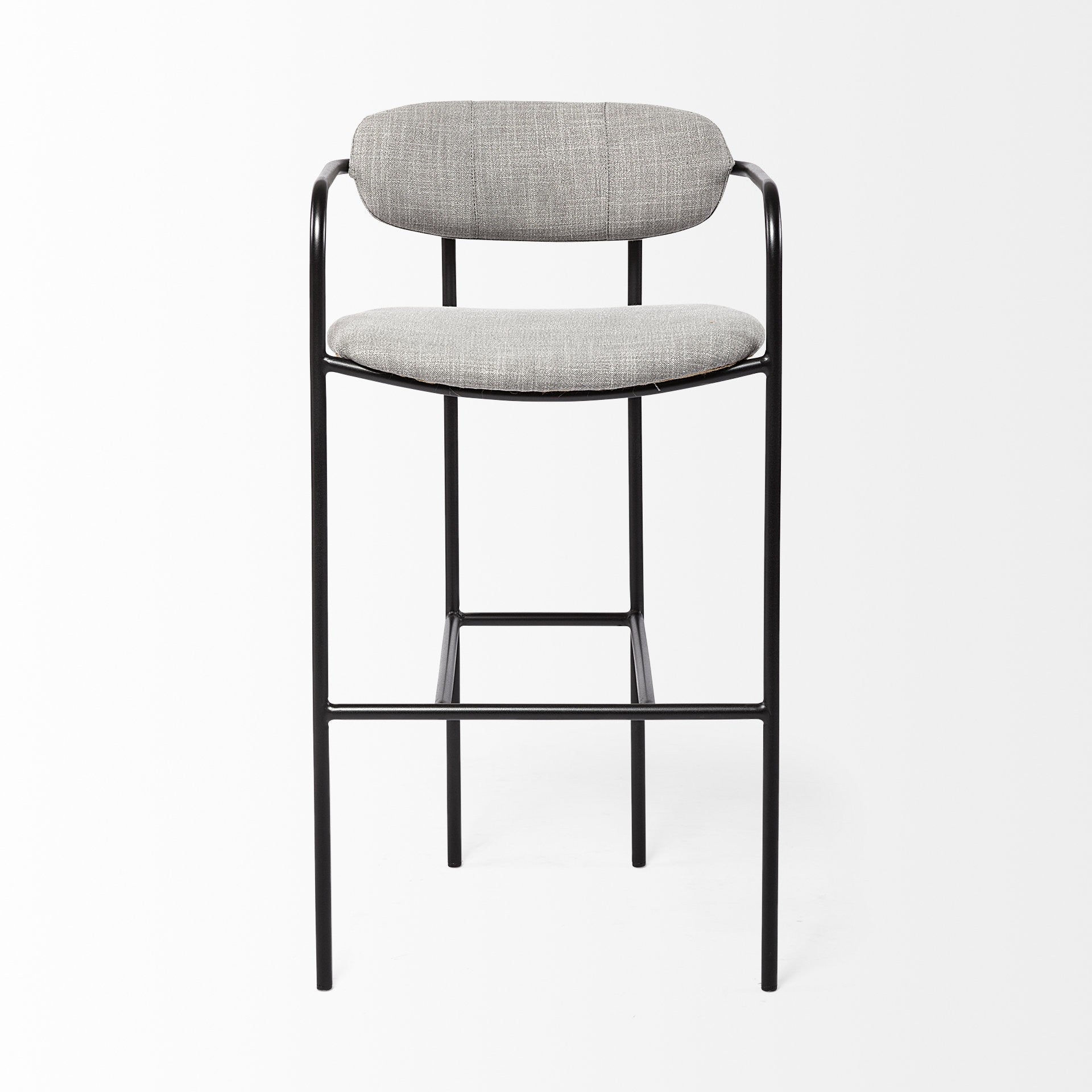 29" Gray And Black Fabric And Steel Bar Height Bar Chair