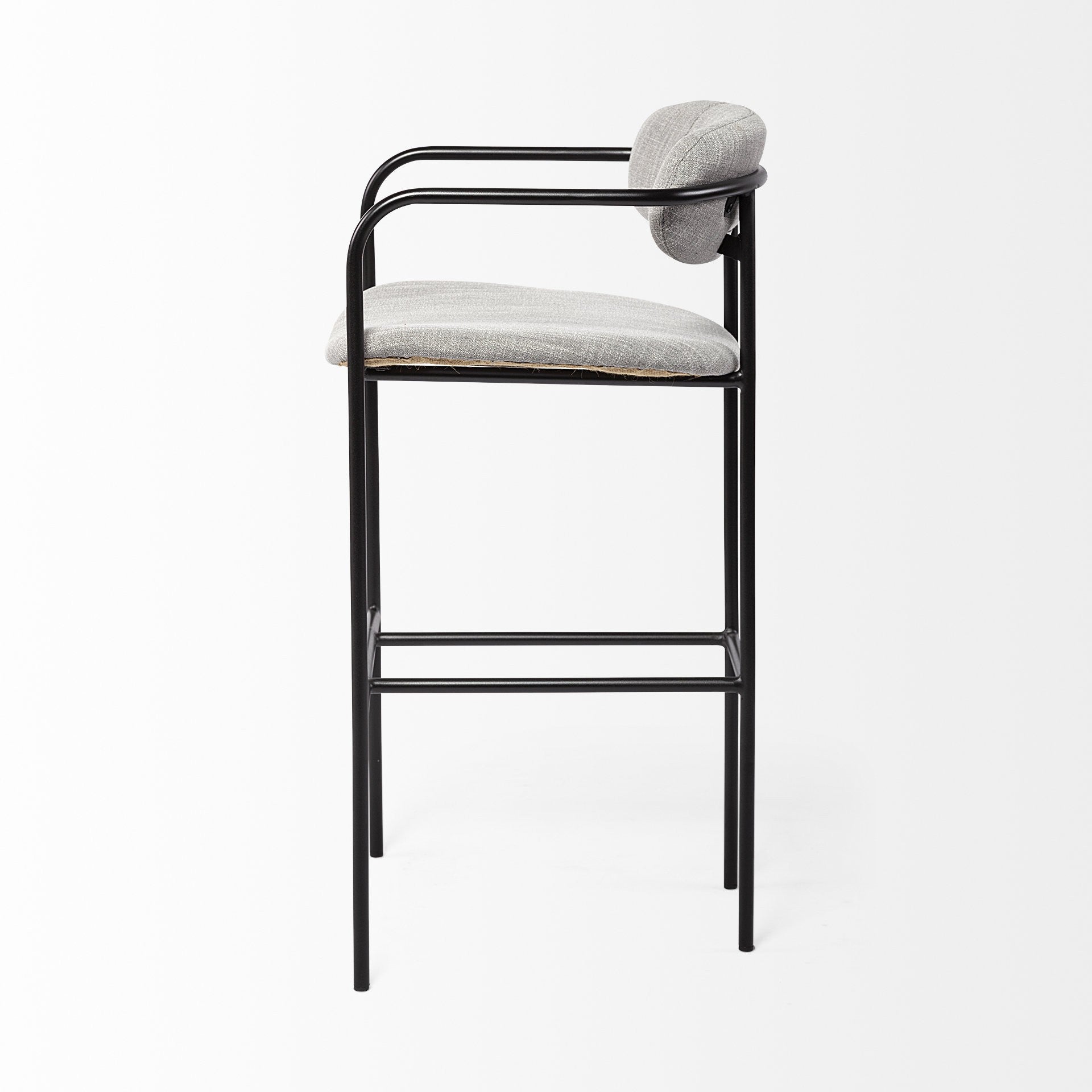 29" Gray And Black Fabric And Steel Bar Height Bar Chair