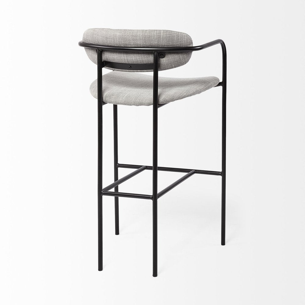 29" Gray and Black Fabric and Steel Bar Chair