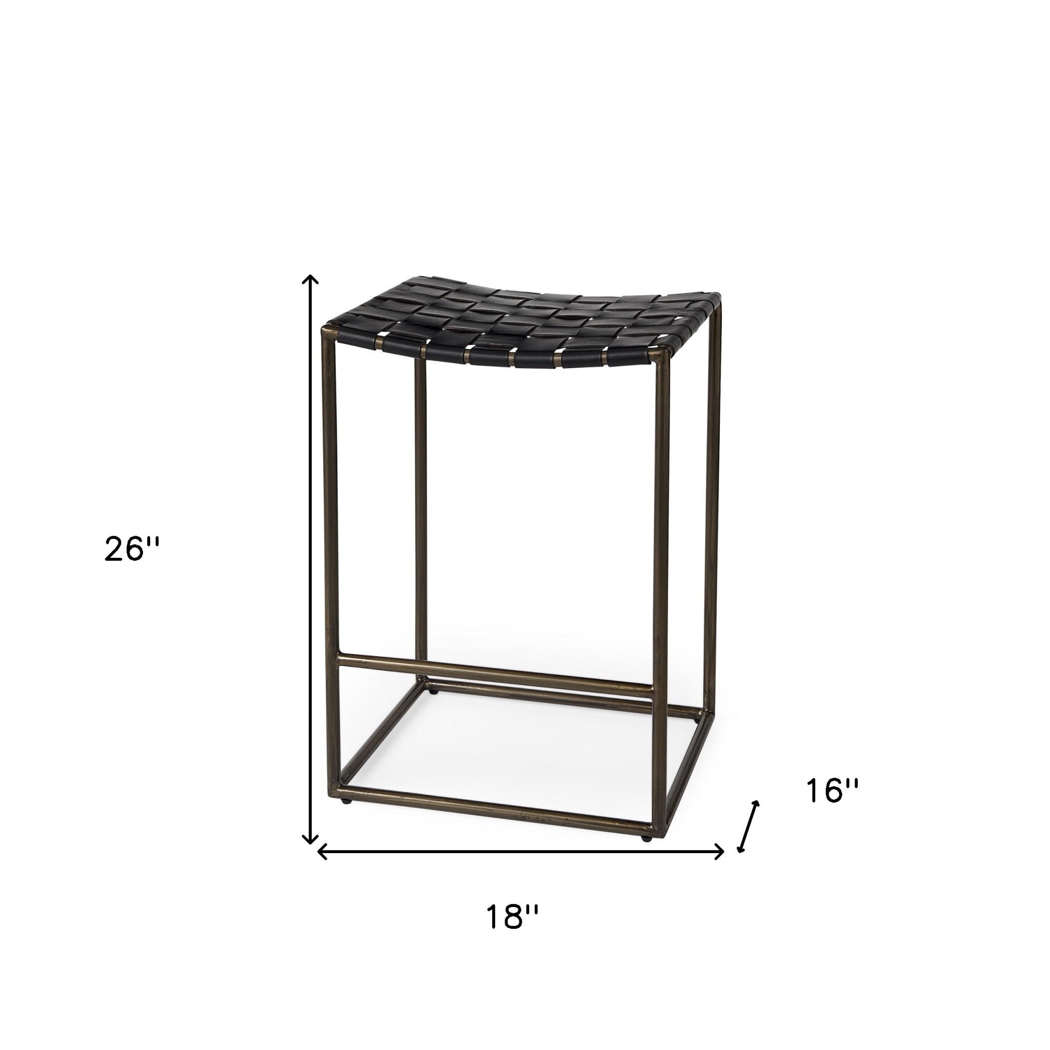 29" Black And Bronze Leather And Metal Backless Counter Height Bar Chair