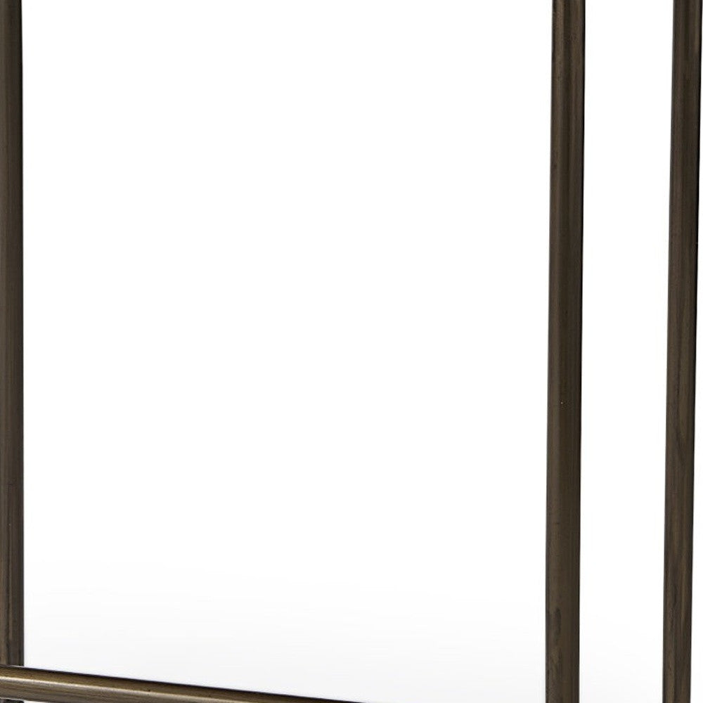 29" Black And Bronze Leather And Metal Backless Counter Height Bar Chair