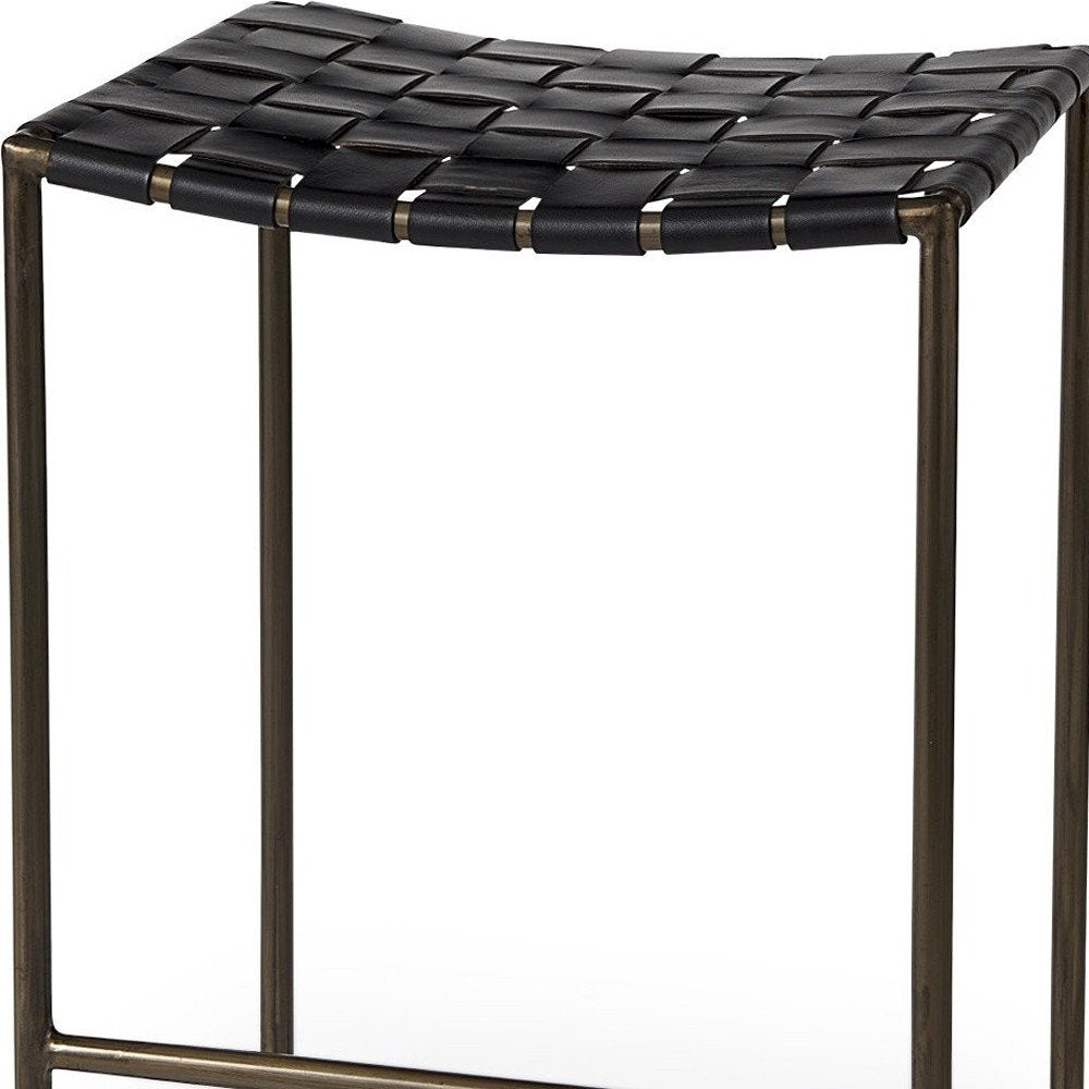 29" Bronze Leather and Metal Backless Bar Chair