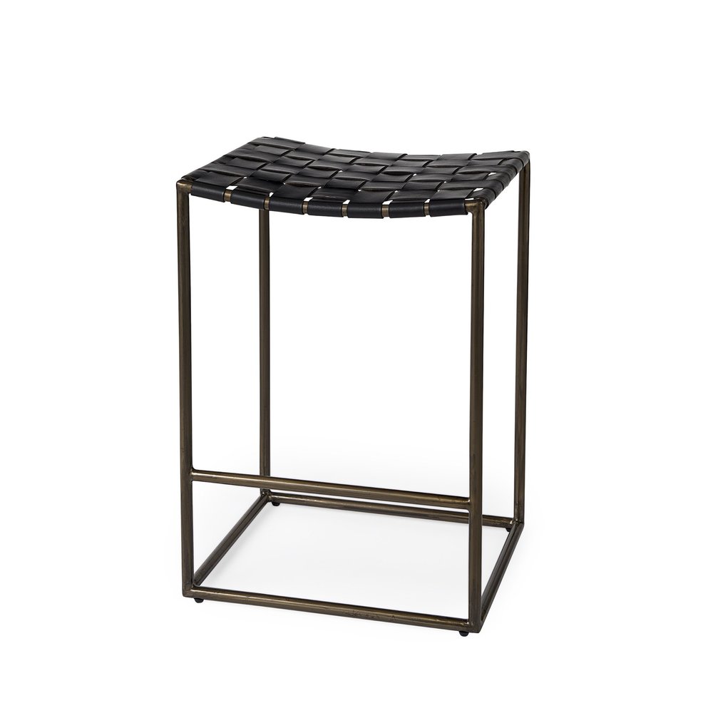 29" Bronze Leather and Metal Backless Bar Chair
