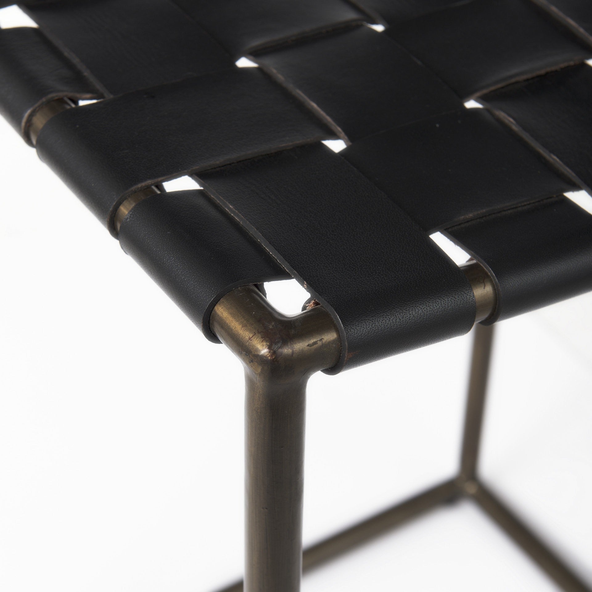 29" Black And Bronze Leather And Metal Backless Counter Height Bar Chair