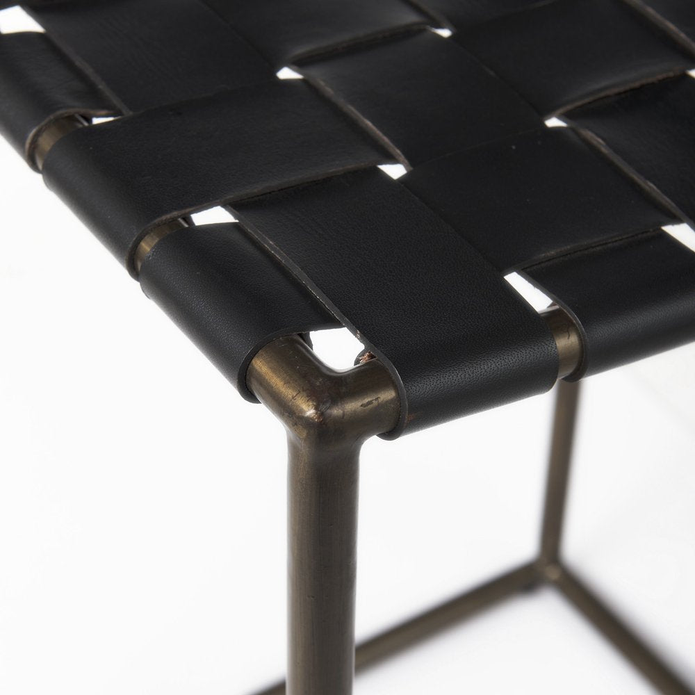 29" Bronze Leather and Metal Backless Bar Chair