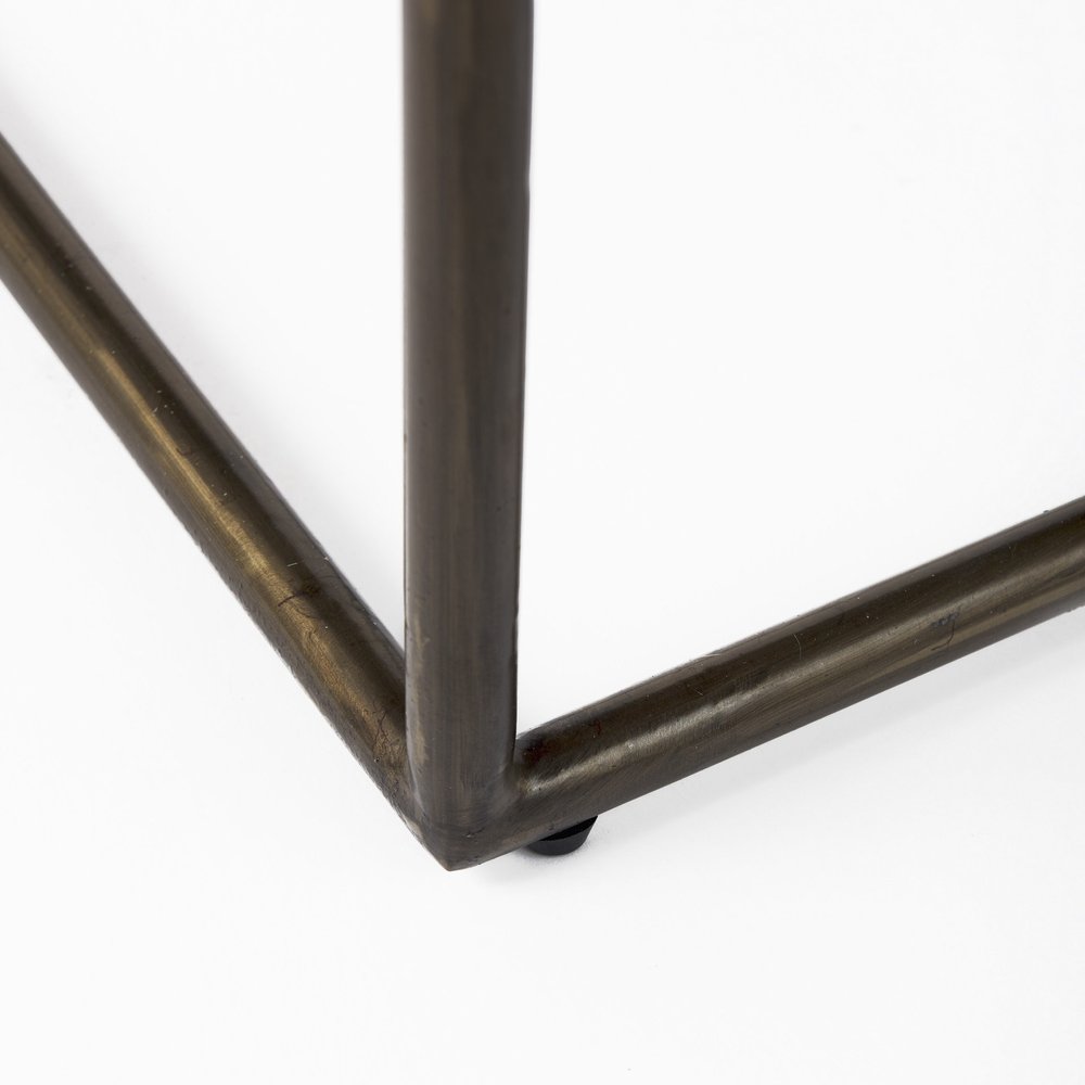 29" Bronze Leather and Metal Backless Bar Chair