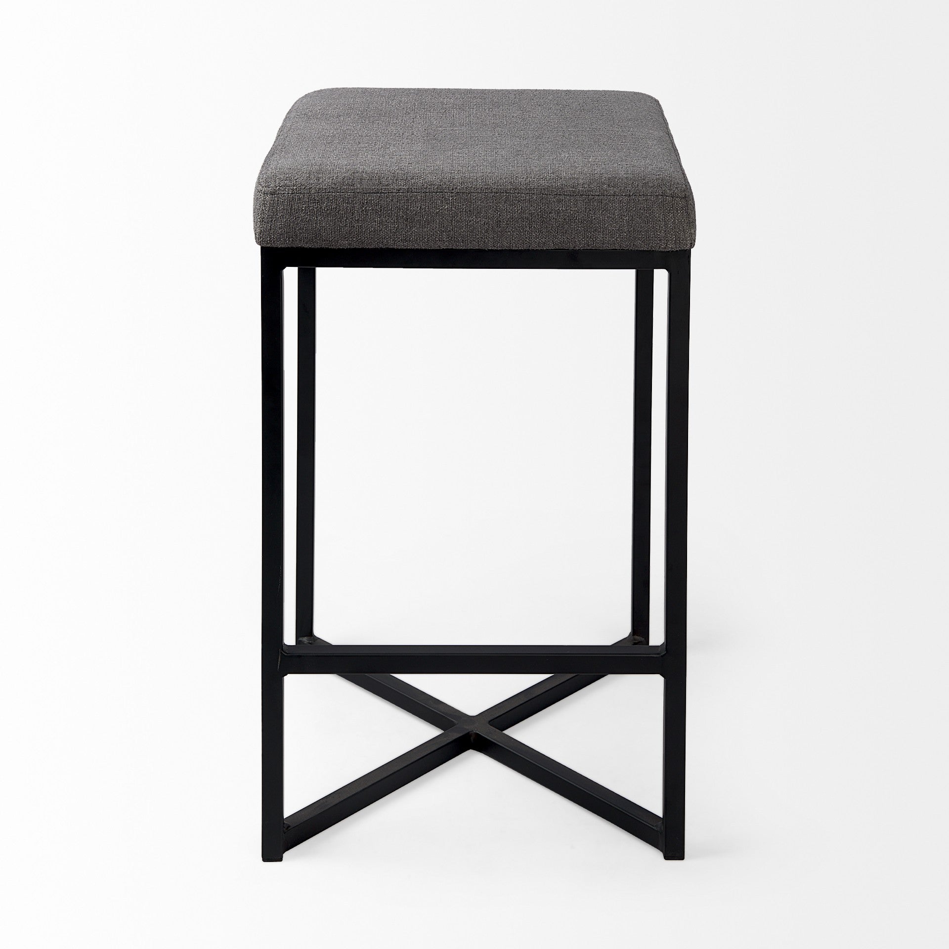 26" Gray And Black Fabric And Metal Backless Counter Height Bar Chair