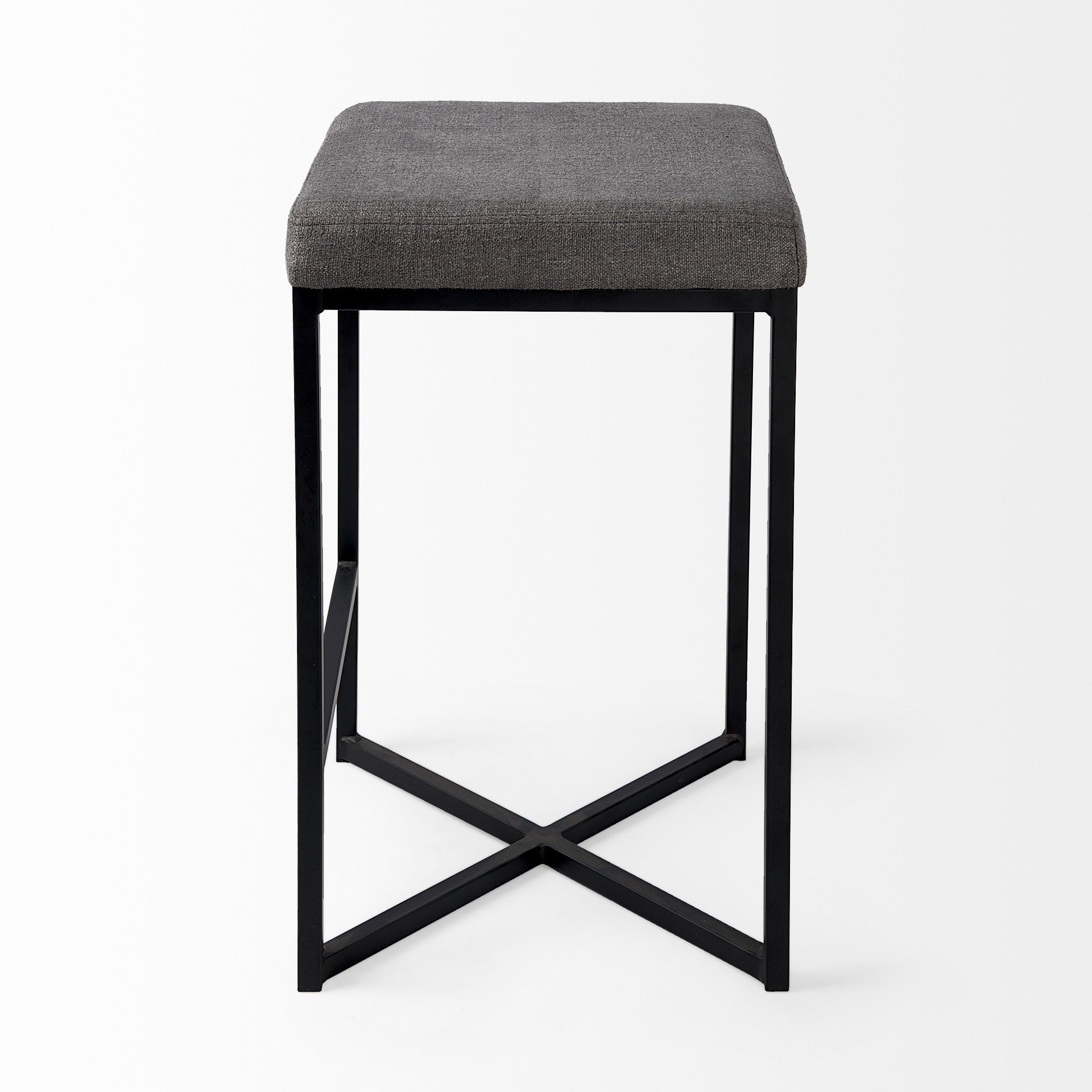 26" Gray And Black Fabric And Metal Backless Counter Height Bar Chair