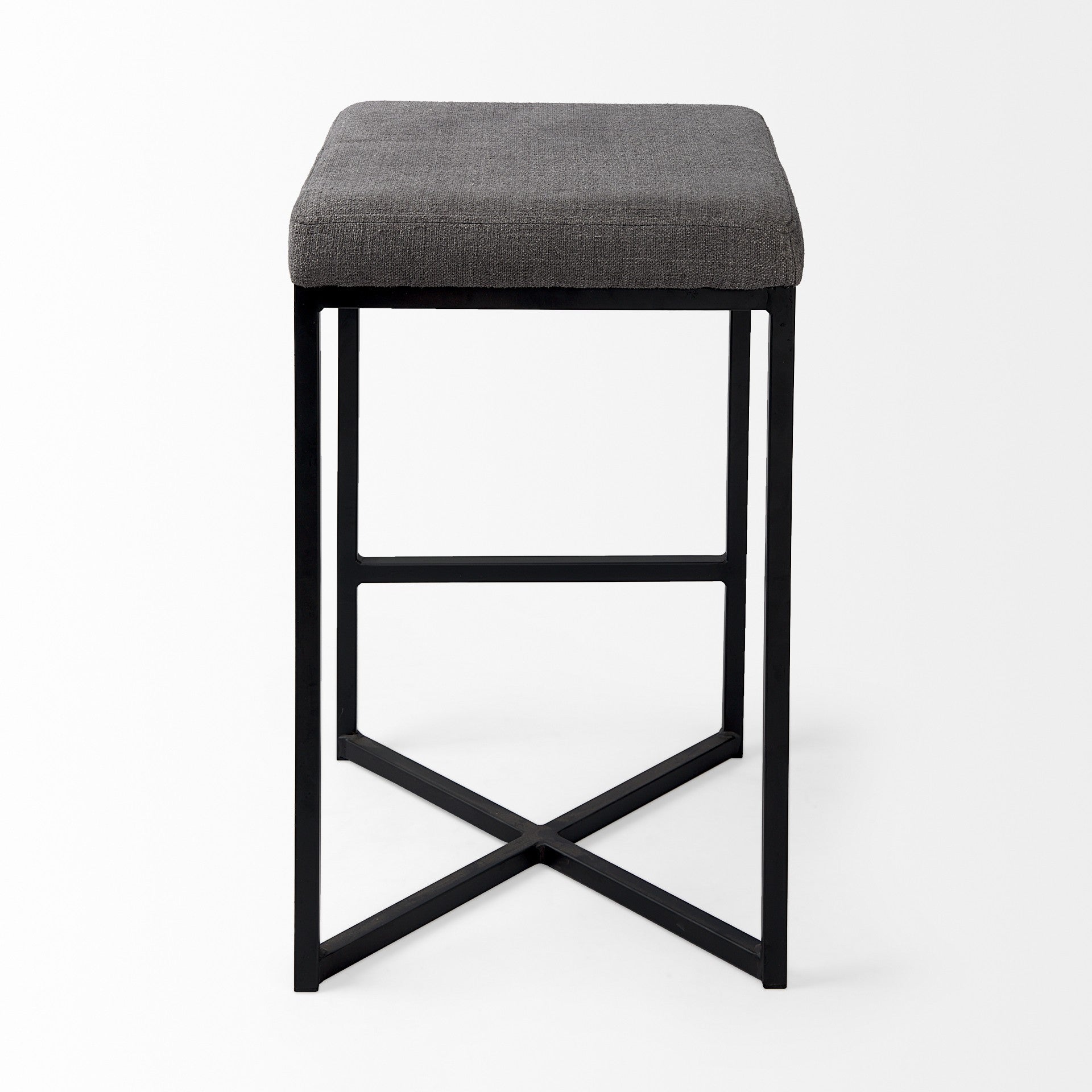 26" Gray And Black Fabric And Metal Backless Counter Height Bar Chair