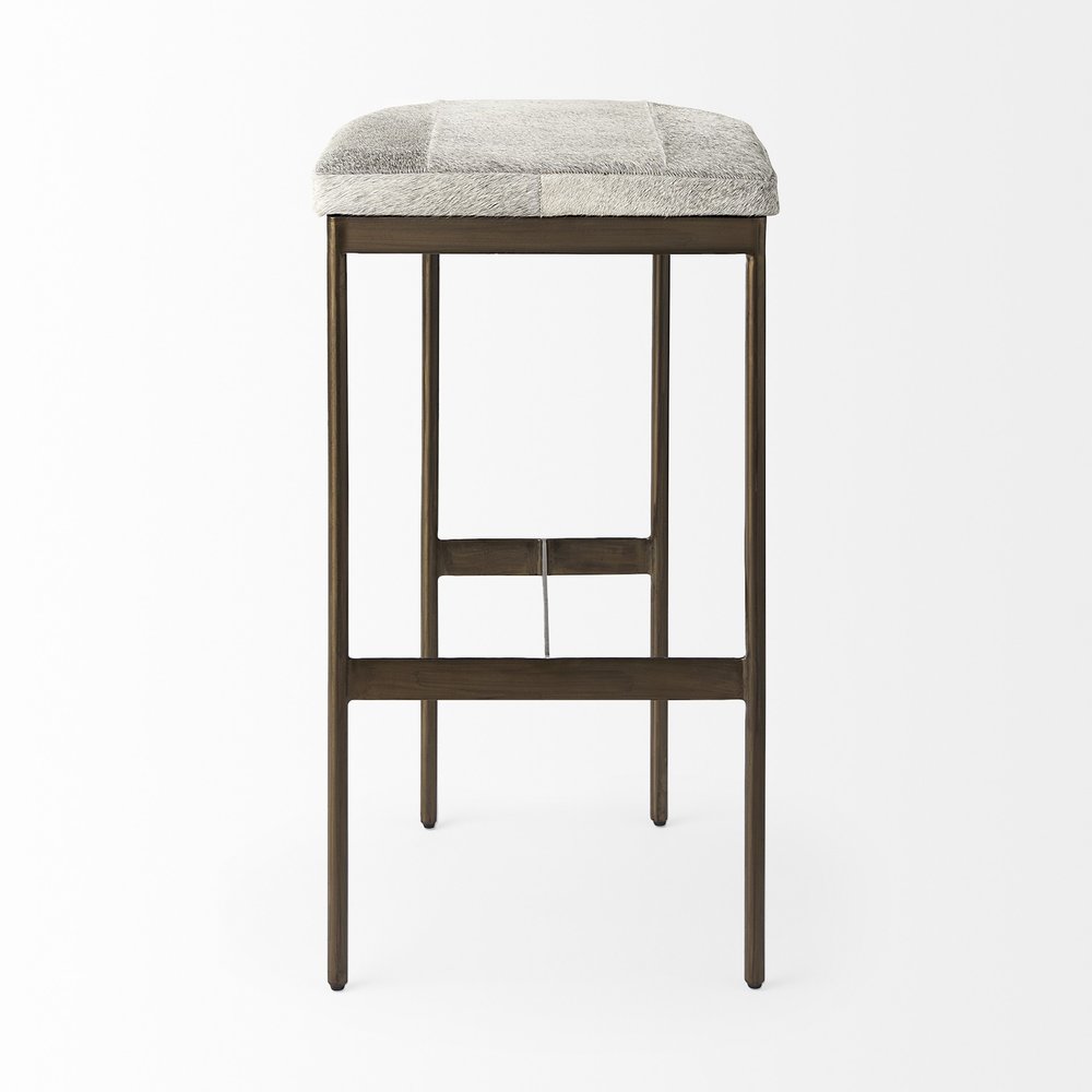 35" Gold Leather and Metal Backless Bar Chair
