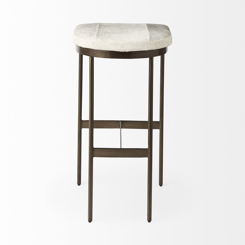 35" Gold Leather and Metal Backless Bar Chair